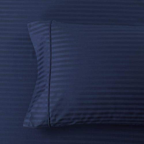 Premium 600 Thread Count Luxury Damask Stripe King Size Pillowcase Set (2-Pack) - Soft Navy Blue Bedding for Master Bedroom & Guest Room Decor