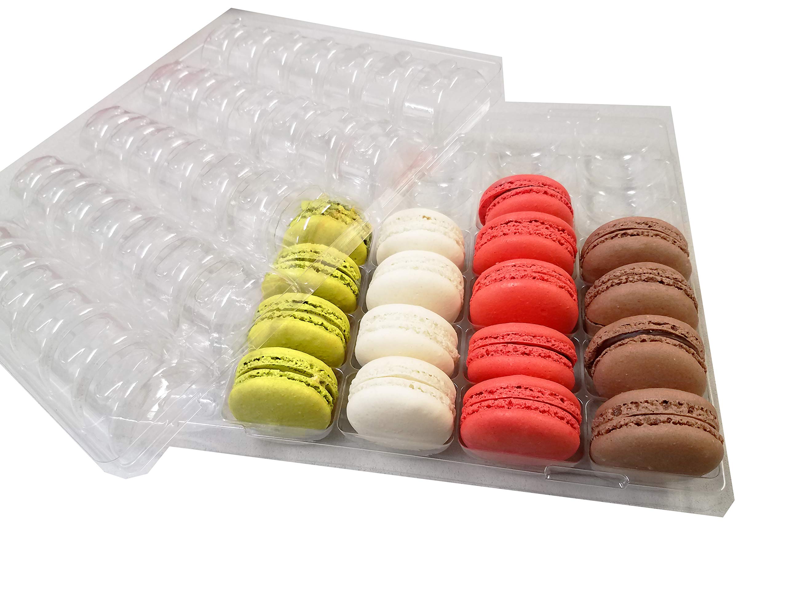 Premium Clear Macaron Cookie Storage and Display Tray - Holds 35 French Macarons - Food-Grade Plastic - Made in France - Pack of 30 Trays - Perfect for Bakeries, Dessert Shops, and Party Catering