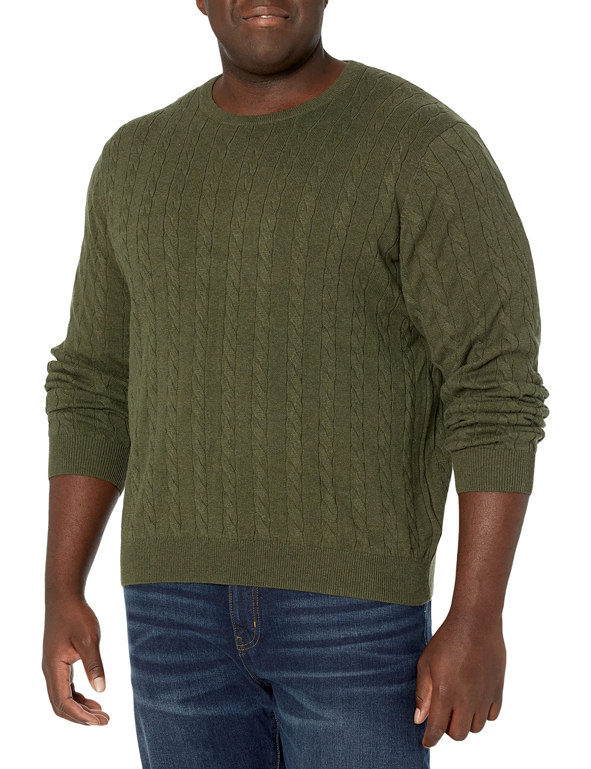 Amazon Essentials Men's Classic Cable Knit Cotton Crewneck Sweater - Soft & Warm Winter Pullover for Casual Wear, Office & Holiday Outfits