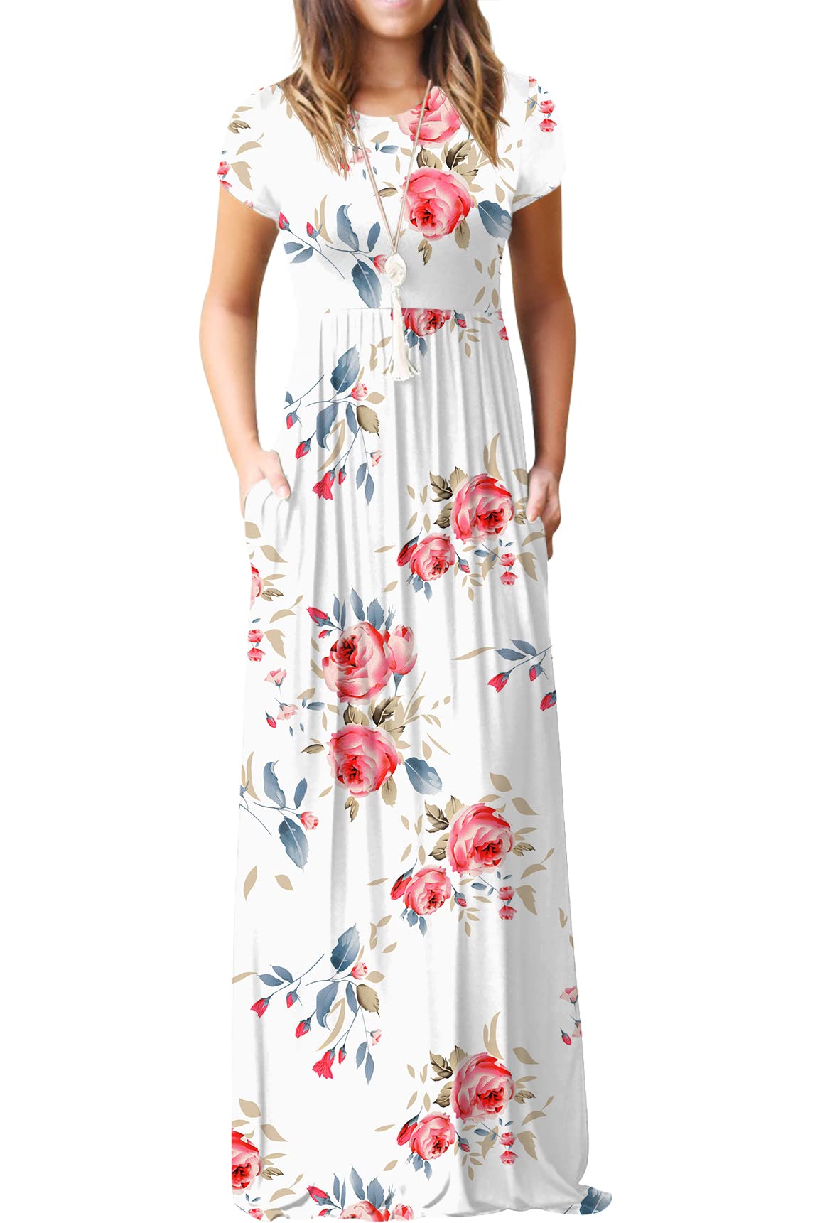 GRECERELLE Women's Short Sleeve Maxi Dress with Pockets - Casual Long Summer Dress for Beach, Vacation & Everyday Wear