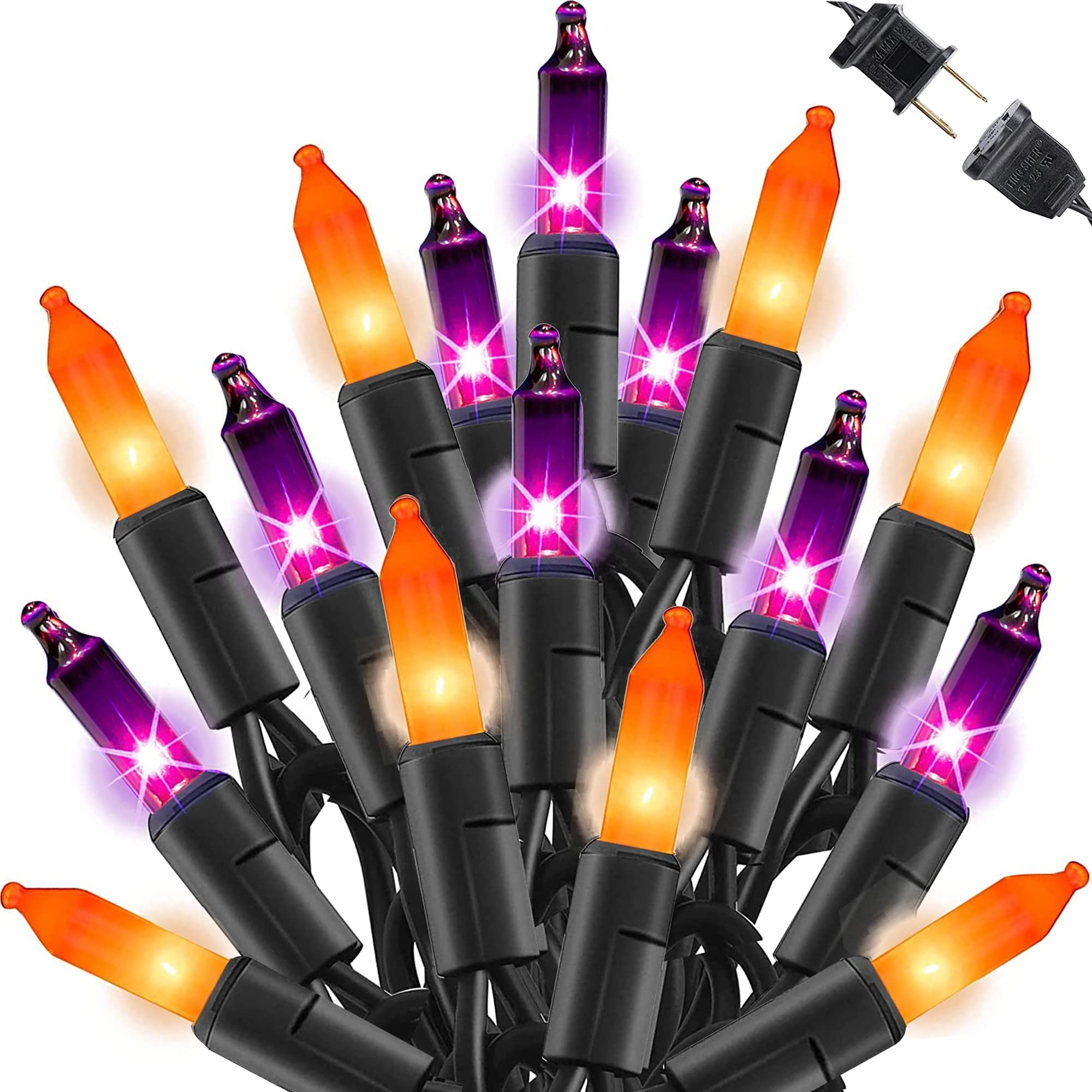 FUNPENY Halloween Mini Clear String Lights - 150 LED Fairy Lights with 110V UL Certification for Indoor/Outdoor Christmas Tree, Xmas Party & Holiday Home Decor (Purple & Orange) - Perfect for Halloween Decorations, Garden Lighting, and Bedroom Ambiance