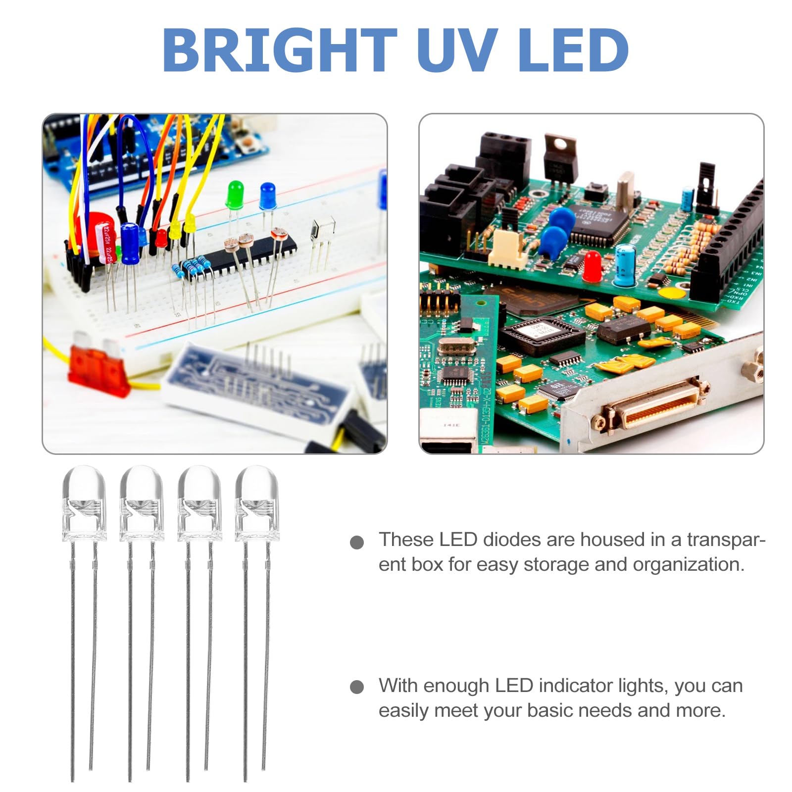 SAFIGLE 30 Pcs 10mm UV LED Diodes - 400nm-405nm Purple Super Bright Emitting Diodes for DIY Electronics, Blacklight Effects, and UV Curing Projects