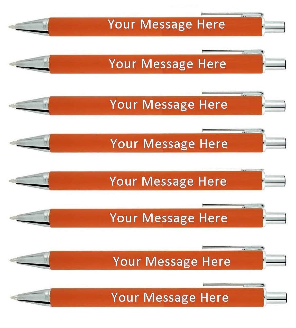 Custom Logo Pens Bulk 100 Pack - Personalized Promotional Pens with Soft Touch Rubberized Barrel & Click Action - Ideal for Marketing, Business Gifts, Events & Parties - Orange Metal Pens for Branding & Corporate Giveaways