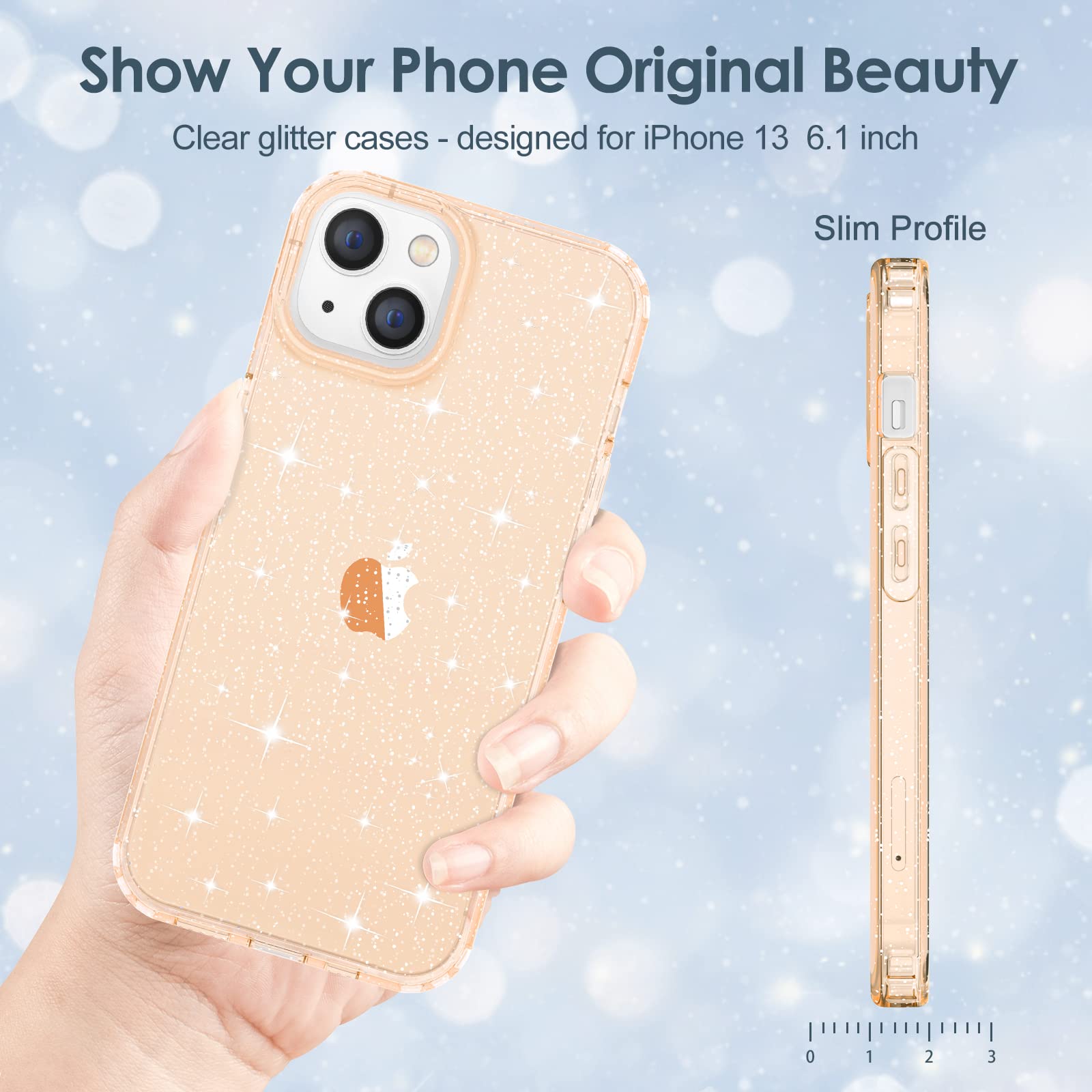 Hython Sparkly Glitter Phone Case for iPhone 13 - Rose Gold Shiny Bling Cover, Anti-Scratch Soft TPU Slim Fit Shockproof Protective Case for Women & Girls | Perfect for Parties, Daily Use & Gift Giving