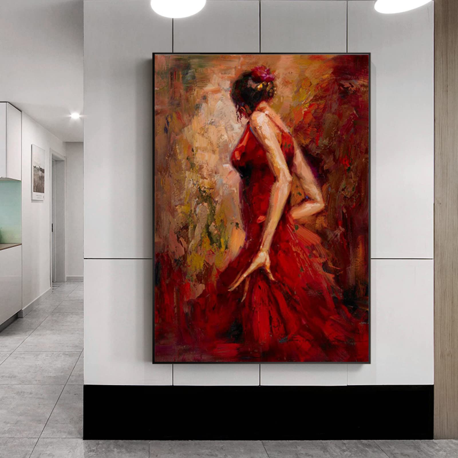 Hand Painted Abstract Oil Painting on Canvas - Modern Portrait of Dancing Girl in Red Dress, Wall Art Decor for Living Room, Bedroom, Office, Hallway & Hotel | Perfect for Home Decor, Gift Giving & Interior Design