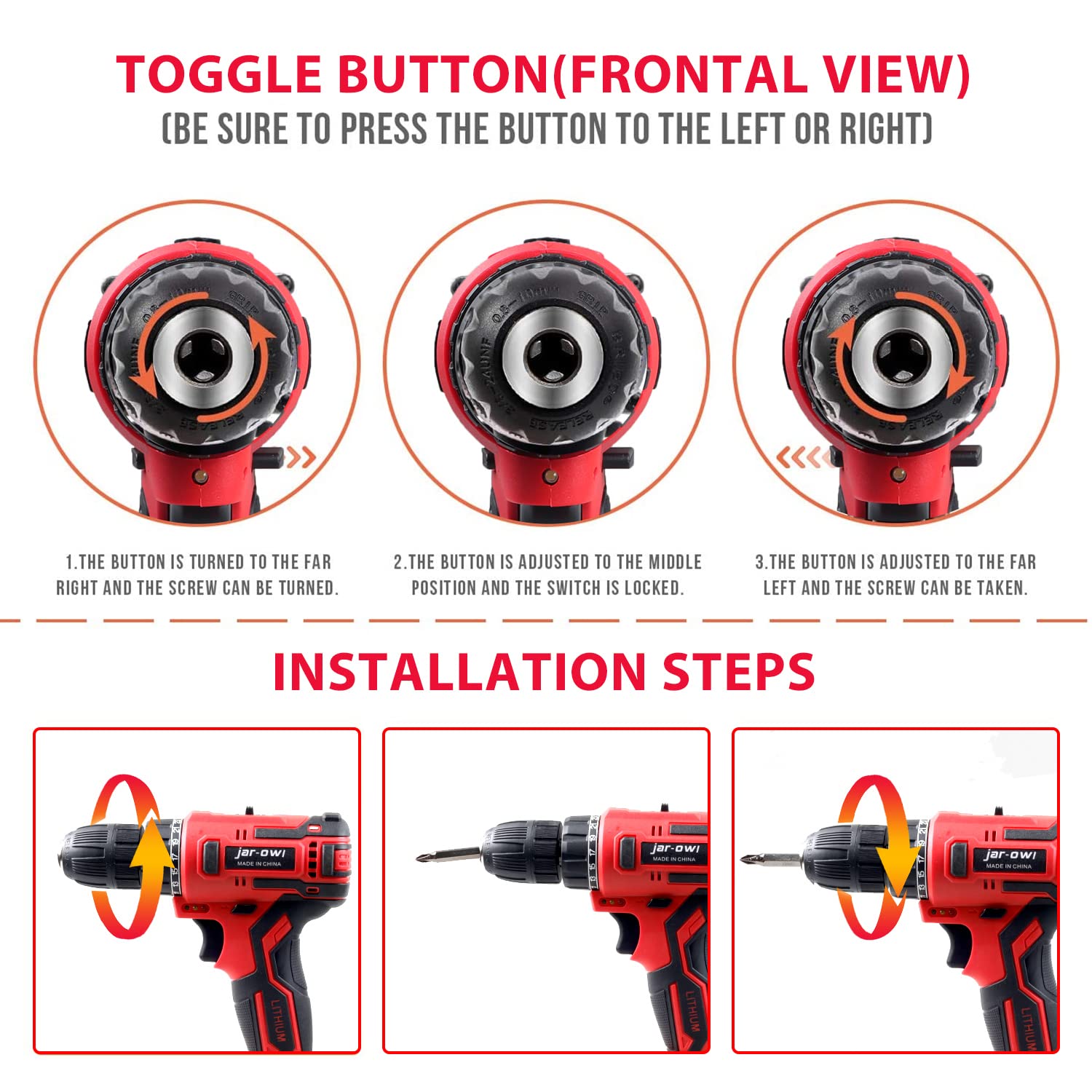 21V Max Cordless Drill/Driver Kit with 112pcs Accessories - Brushless Power Tool Set for Home Repair, DIY Projects & Construction Work | Jar-Owl Red Household Hand Tool Kit for Drilling, Screwing & Fastening Tasks