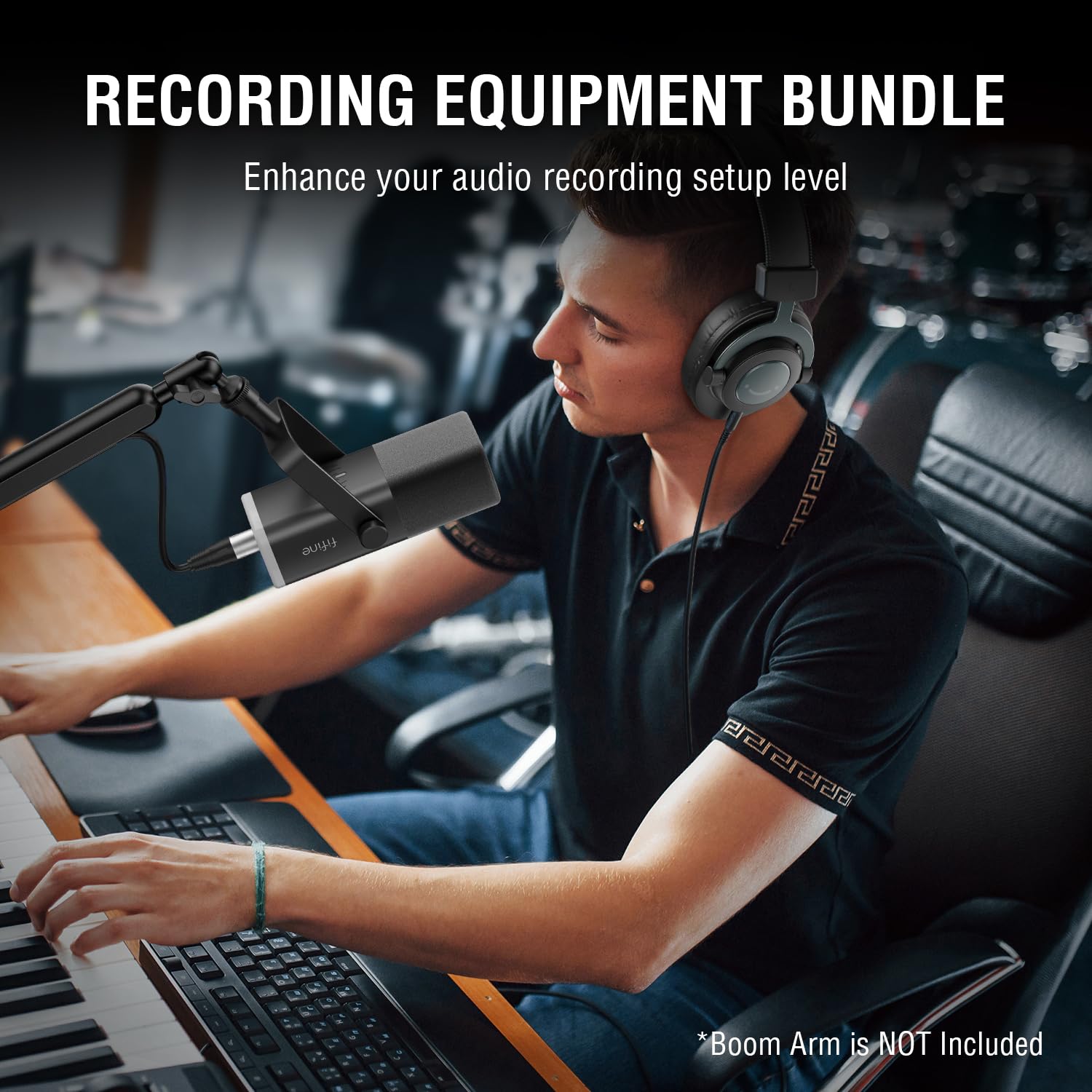 FIFINE AM8+H8 Professional XLR/USB Microphone & Studio Headphones Set with Mute Button, RGB Lighting - Perfect for Podcasting, Streaming, Gaming & YouTube Recording (Over-Ear Wired Headset Included)