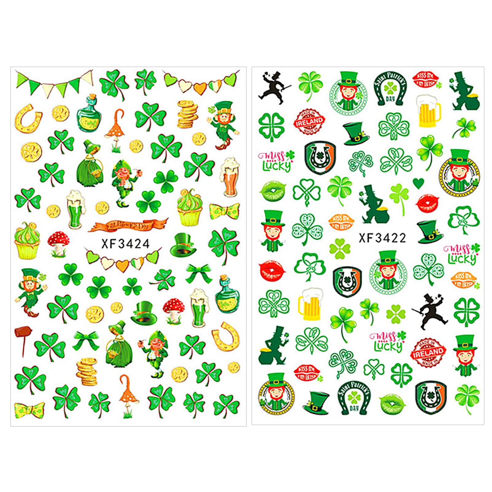 St. Patrick's Day Nail Stickers - 3D Self-Adhesive Shamrock Nail Decals for Women, Green Irish Luck Nail Art Designs (10 Sheets) | Perfect for St. Paddy's Day Parties, Nail Salons & Festive Holiday Manicures