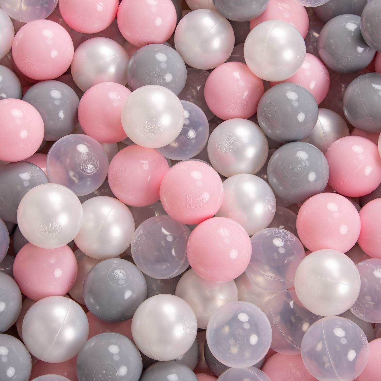 KiddyMoon Foam Play Mat with Ball Pit Square (200 Balls) for Kids - Pink Pearl/Gray/Transparent/Powder Pink | Indoor Toddler Playroom, Daycare & Birthday Party Activity