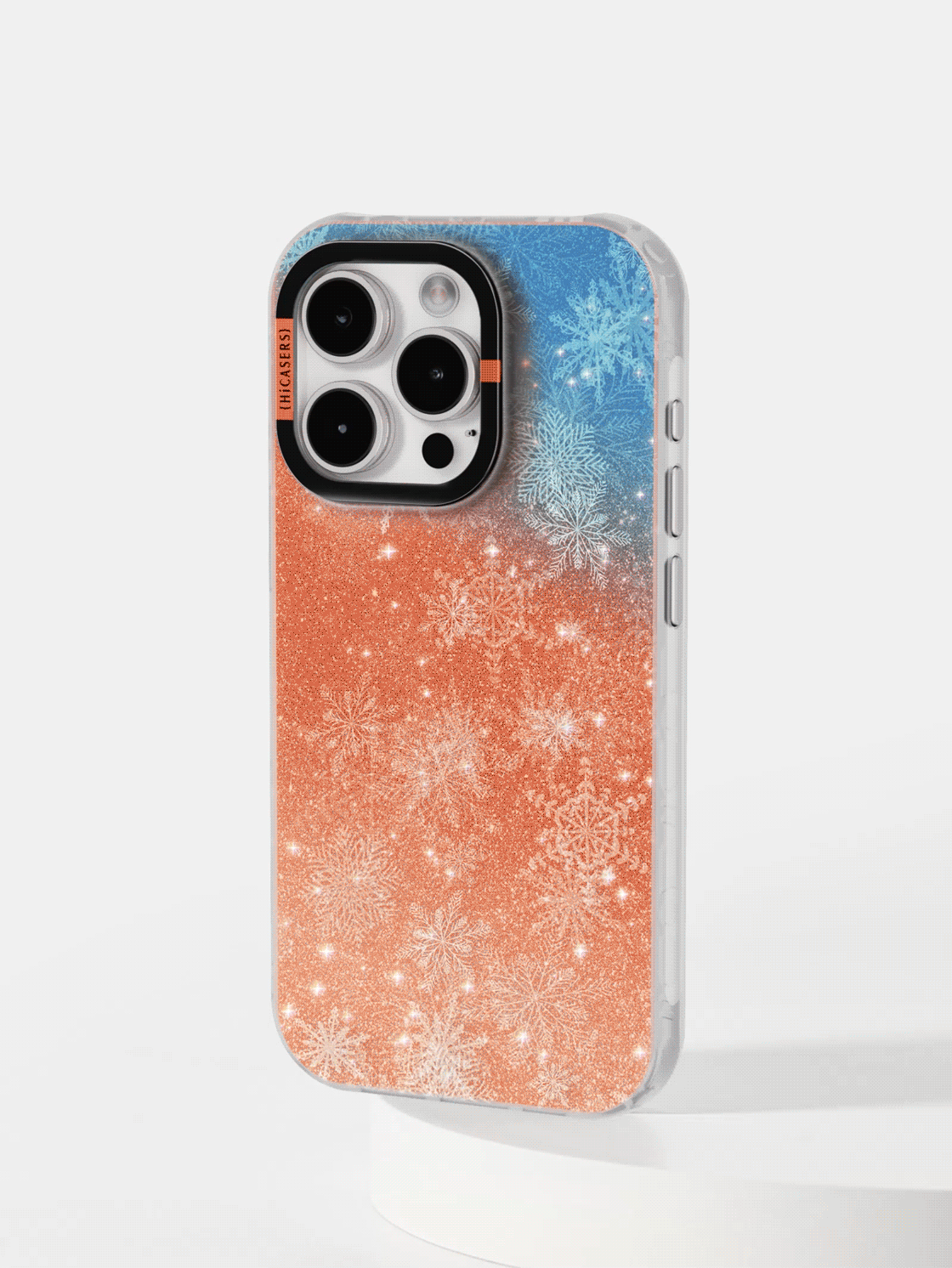 Snowflakes and Flurries Pattern Shimmering Phone Case - Orange Glitter Cover for iPhone & Samsung | Perfect for Winter Holidays, Christmas Gifts & Festive Decorations
