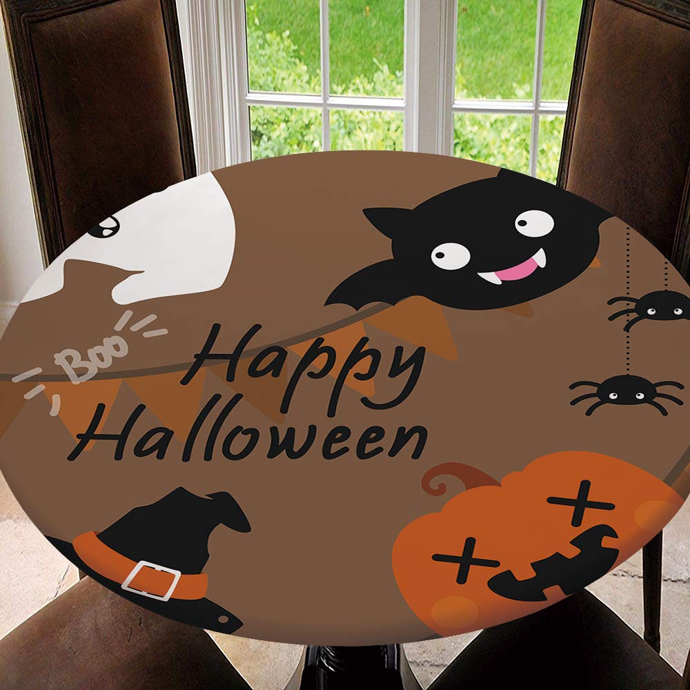 Elastic Edged Halloween Tablecloth - Round Stretchable Table Cover for 43