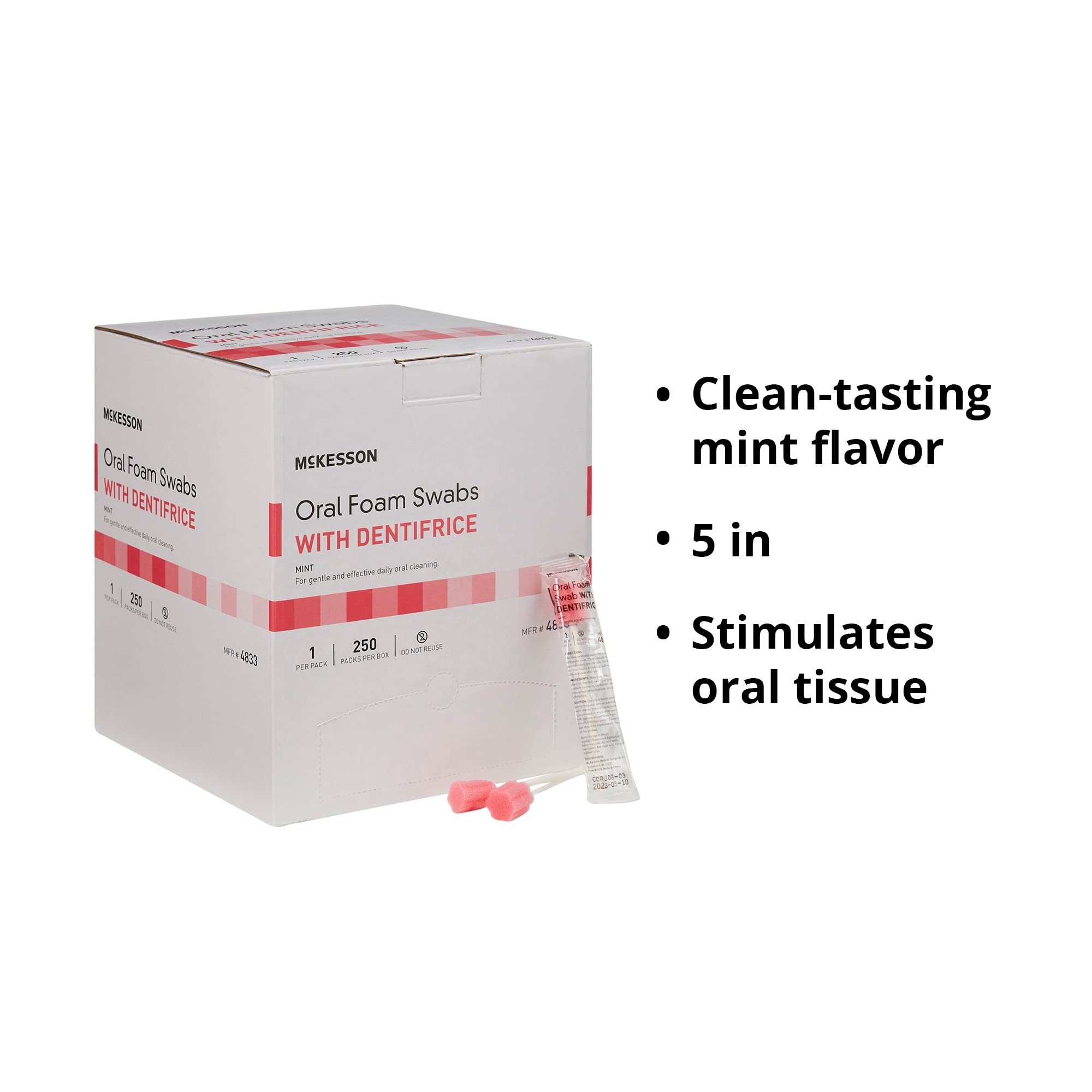 McKeston Oral Foam Swabs with Dentifrice - 250 Count (4 Packs, 1000 Total) | Mint Flavor | Gentle Daily Oral Care for Adults & Seniors | Ideal for Hospital, Nursing Home & Home Healthcare Use