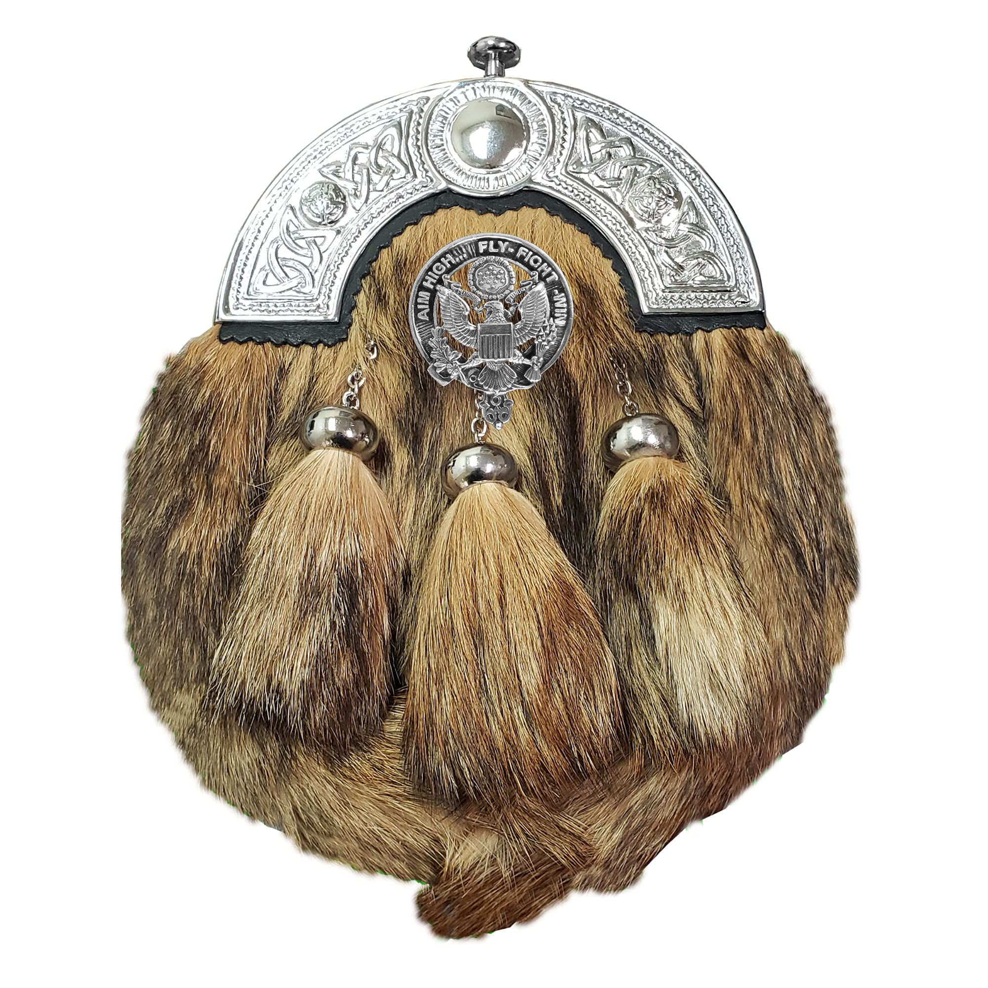 US Air Force Scottish Clan Crest Badge Dress Fur Sporran - Military Formal Wear for Highland Dress & Celtic Events