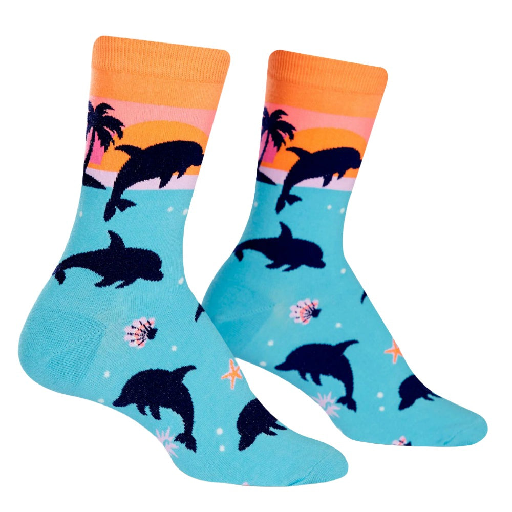 Sock It To Me Crew Junior Socks with Dancing Dolphins Print - Fun & Comfortable Kids' Socks for School, Play & Everyday Wear