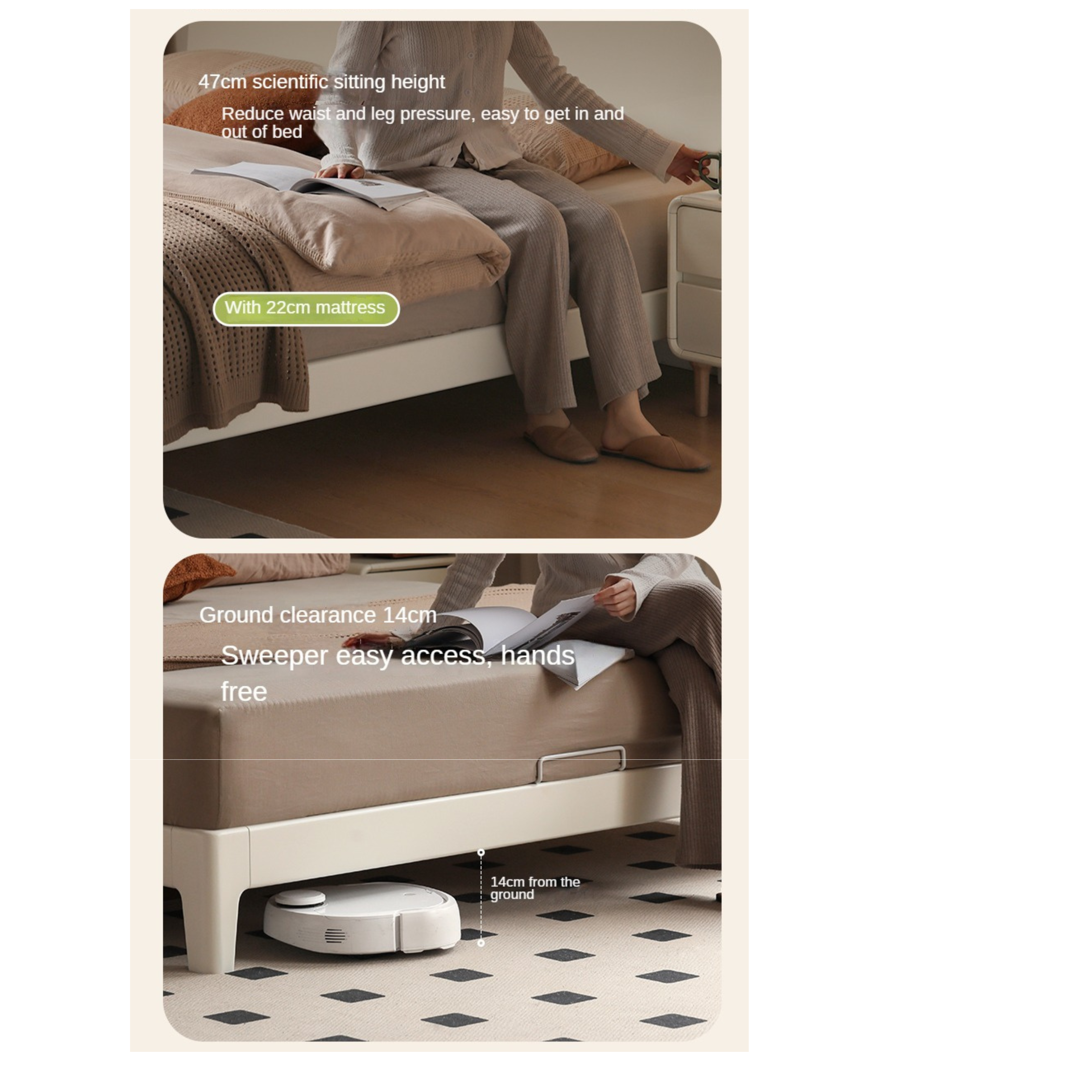Modern Simple Cream Style Poplar Solid Wood Bed - Sturdy & Elegant for Master Bedroom, Guest Room, or Kids Room