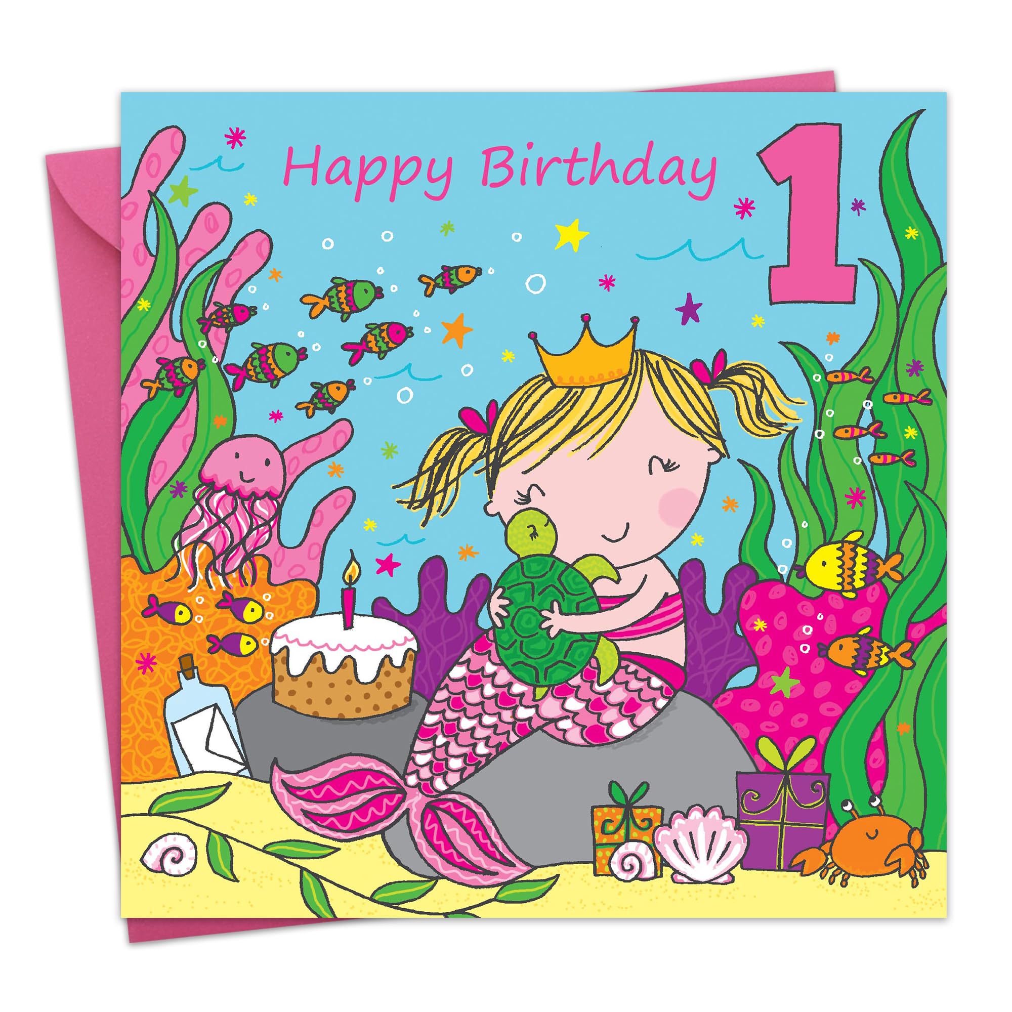 Twizler Mermaid 1st Birthday Card for Girls - Age 1 Happy Birthday Greeting Card - Perfect for Baby Girl's First Birthday Party, Nursery Decor & Keepsake Gift