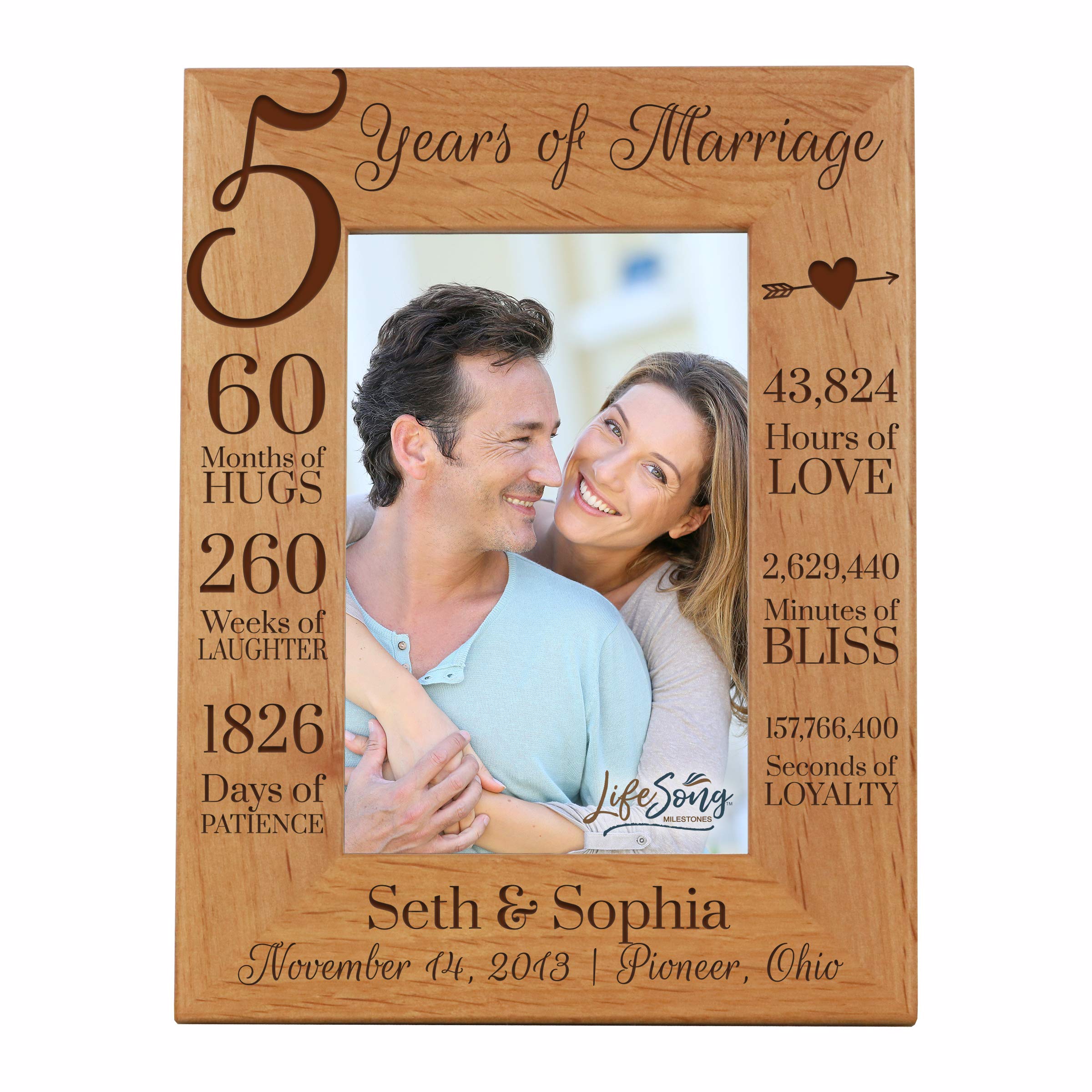 LifeSong Milestones 5 Year Anniversary Picture Frame - Elegant Wooden Wedding Anniversary Gift for Wife, Husband & Couples - Perfect for Anniversaries, Weddings & Romantic Home Decor