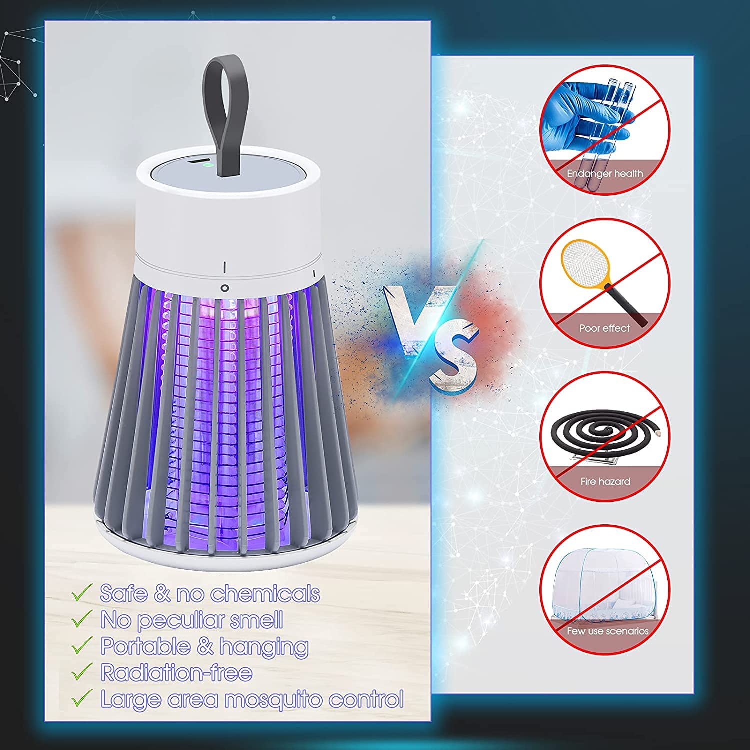 Eco-Friendly LED Mosquito Killer Lamp - USB Powered Electronic Insect Trap for Home & Outdoor Use | Indoor Bedroom, Patio, Camping Mosquito Repellent Device