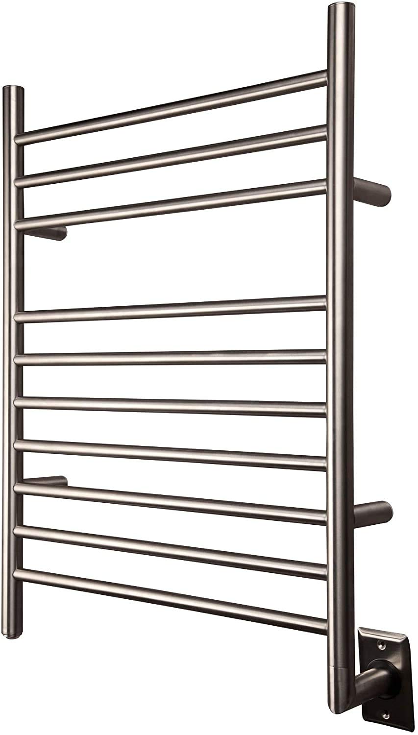 HEATGENE 10-Bar Hardwired Heated Towel Rack - Brushed Stainless Steel Straight Drying Bars for Bathroom, Spa & Luxury Home Use