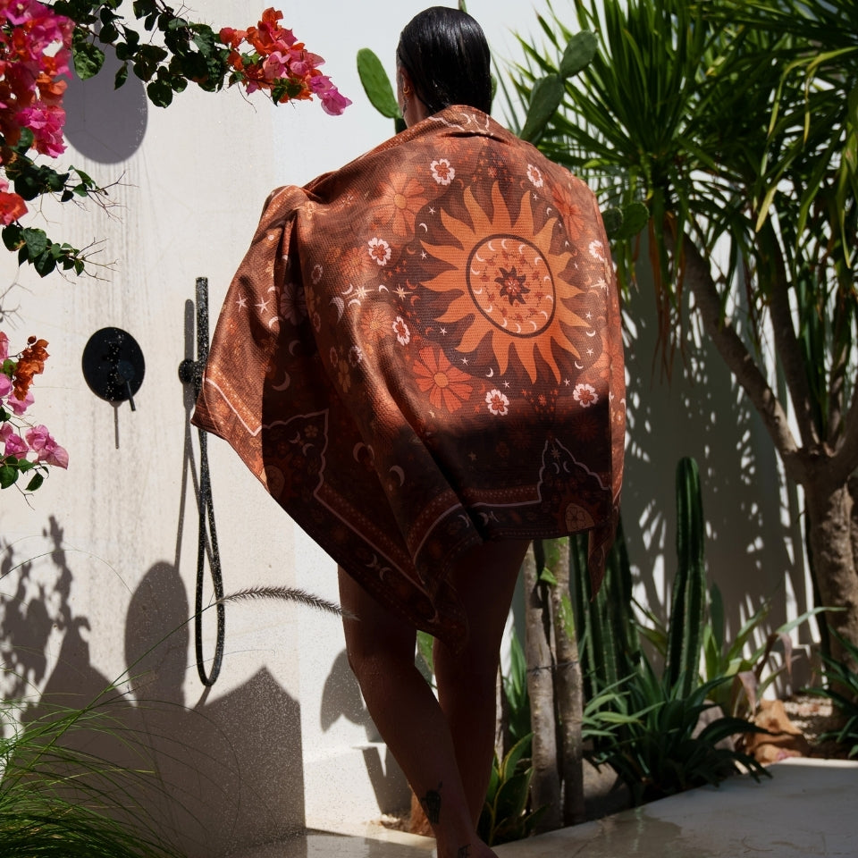Premium Boho Sun Brown Sand-Free Beach Towel - Quick Dry, Lightweight & Large for Pool, Picnic, Yoga, Travel & Outdoor Activities