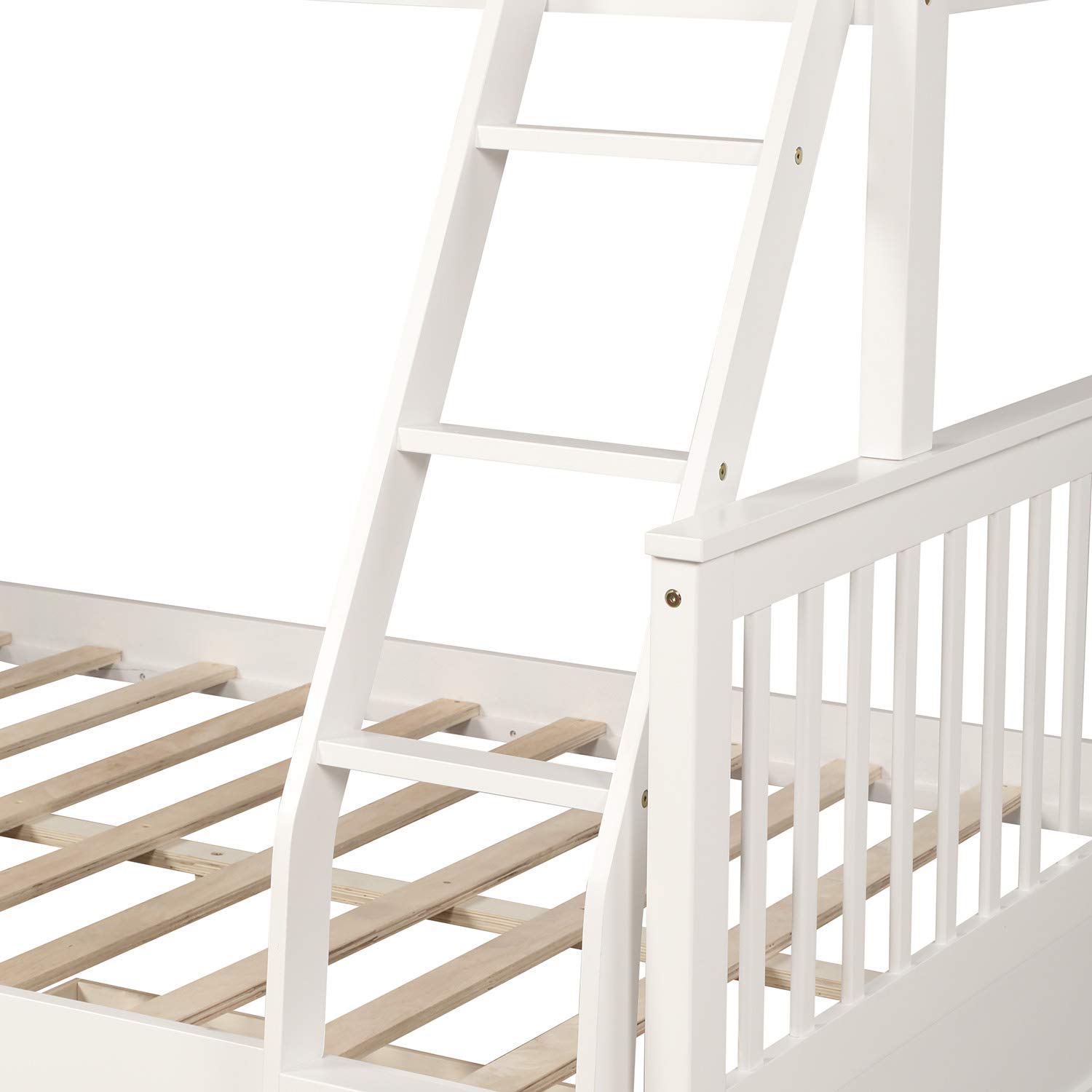 Solid Wood Twin Over Full Bunk Bed Frame with Ladders & 2 Storage Drawers - Convertible to 2 Separate Platform Beds for Kids, Teens & Adults - Perfect for Small Bedrooms, Guest Rooms & Vacation Homes (White + Twin-Over-Full)