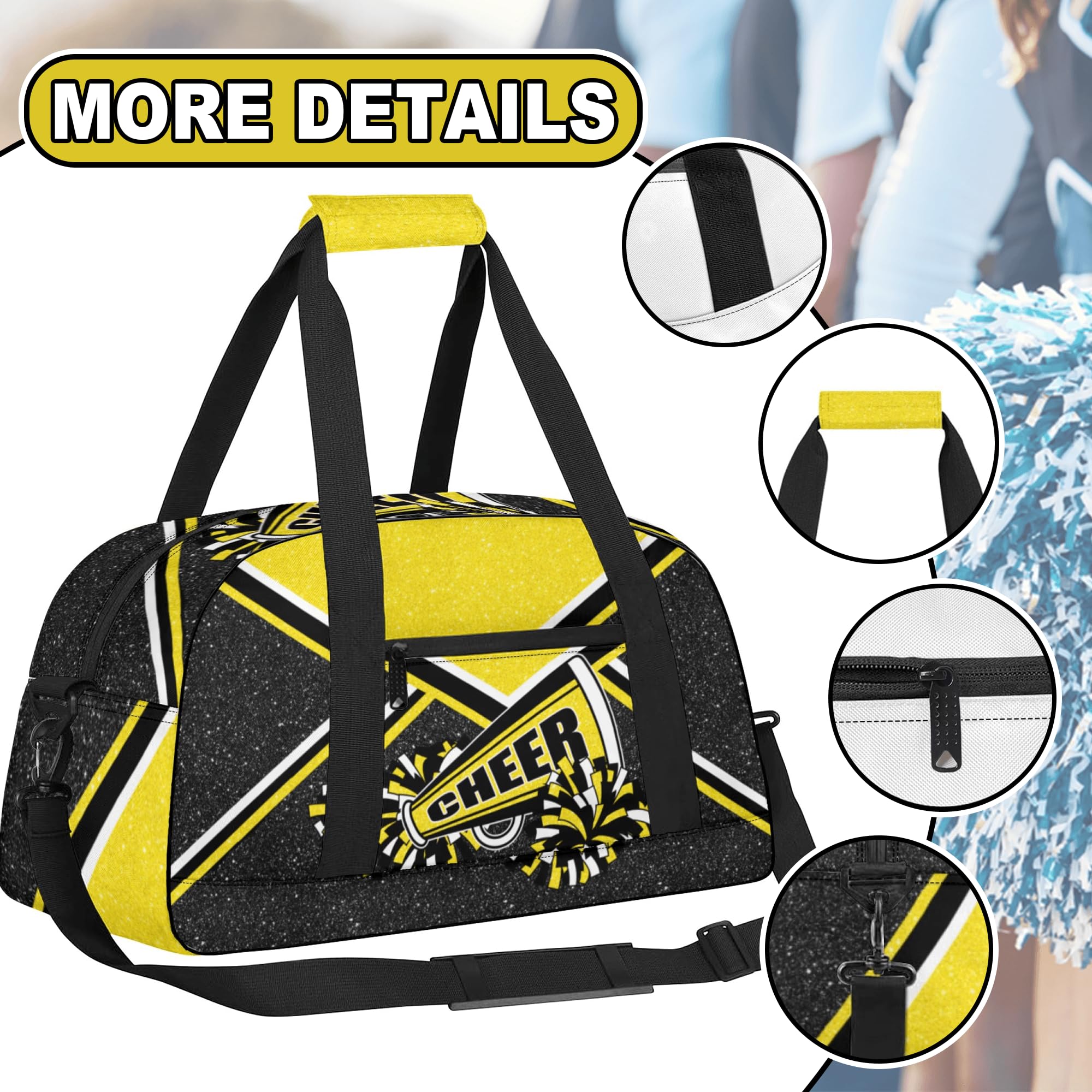 Cheerleader Gym Bag for Women - Large Cheerleading Duffle Bag with Shoe Compartment, Waterproof Travel Weekender Overnight Bag for Sports & Dance (Gold) - Perfect for Competitions, Gyms & Team Travel