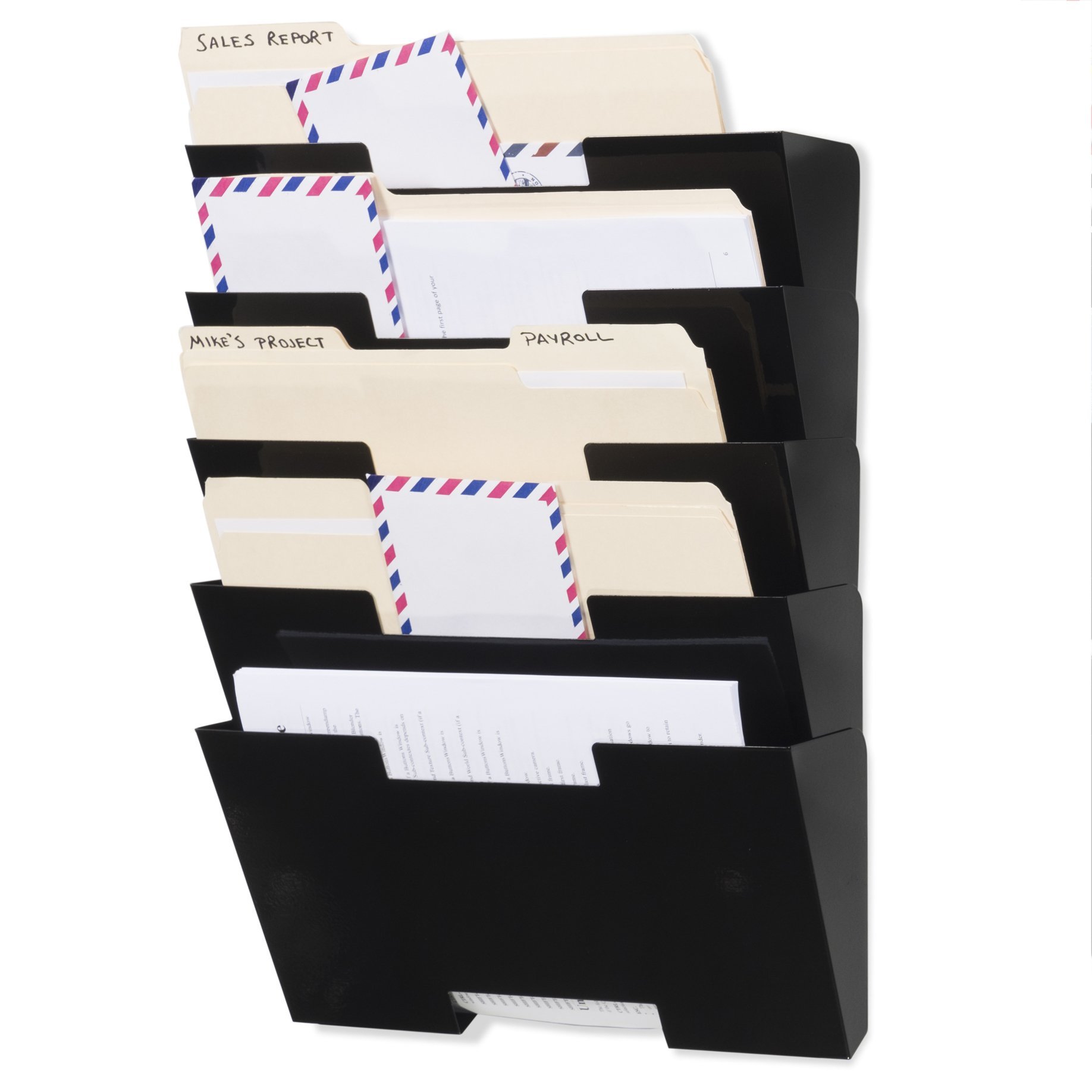 Wall Mounted File Holder Organizer - 5-Tier Metal Wall Storage Rack for Office, Home & Workspace | Magazine Holder, Document Organizer & Modern Decor | Space-Saving Black Wallniture Lisbon Design (Perfect for Small Spaces, Home Offices & Cluttered Desks)