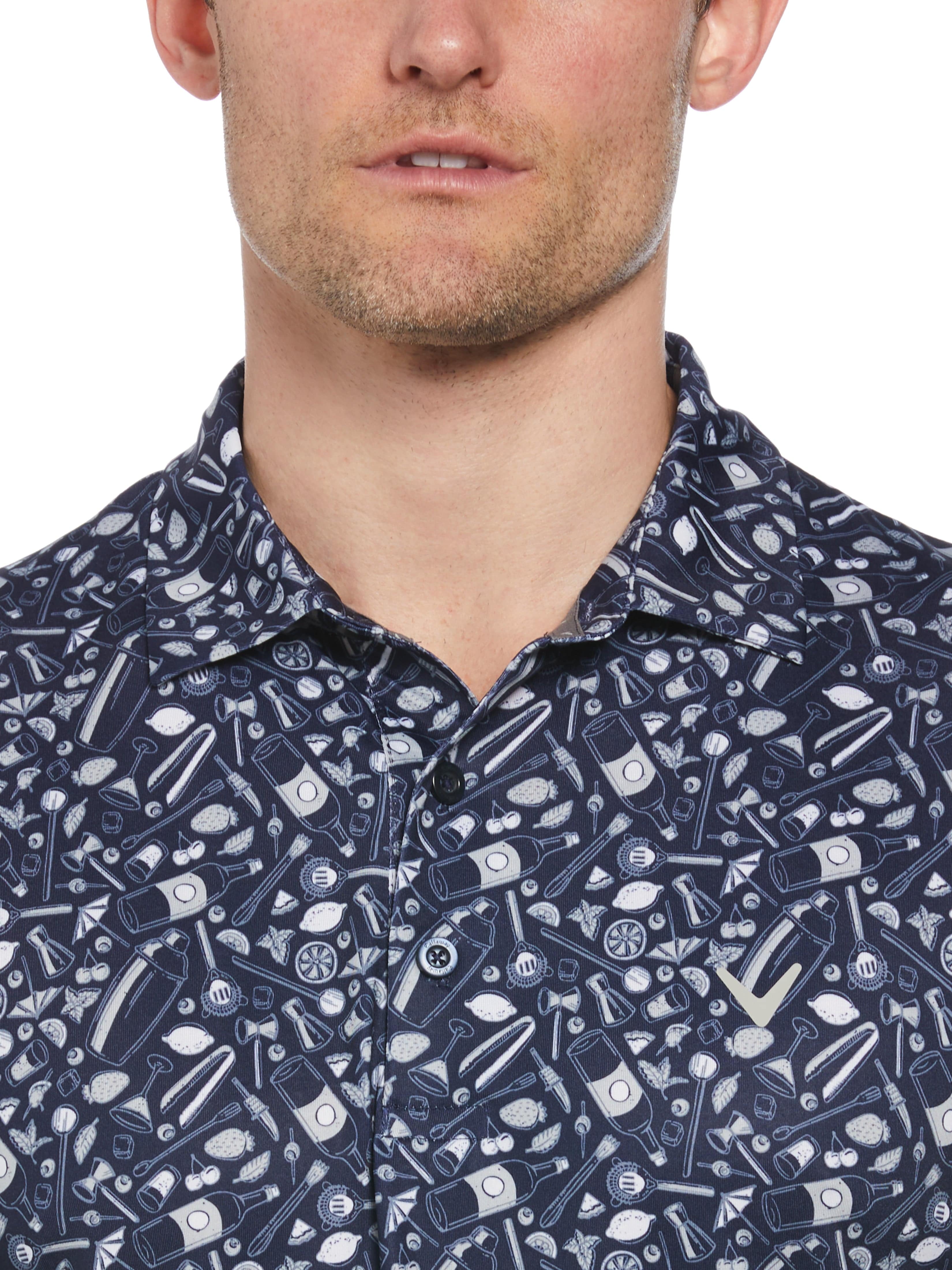 Men's Tropical Cocktail Print Short Sleeve Golf Polo Shirt - Breathable Quick-Dry Performance Tee for Golf, Beach & Summer Outings
