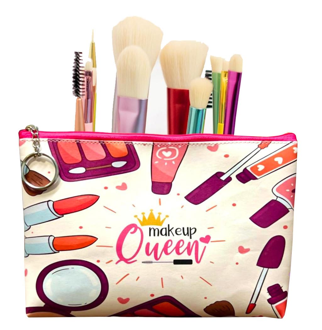 KOBBET® 23x16cm Large Cosmetic Organizer Bag for Women & Girls - Travel Makeup Pouch with Multiple Compartments - Perfect Raksha Bandhan Gift for Sisters, Birthday Present & Return Gift (Cream) - Ideal for Travel, Home Storage & Daily Makeup Organization
