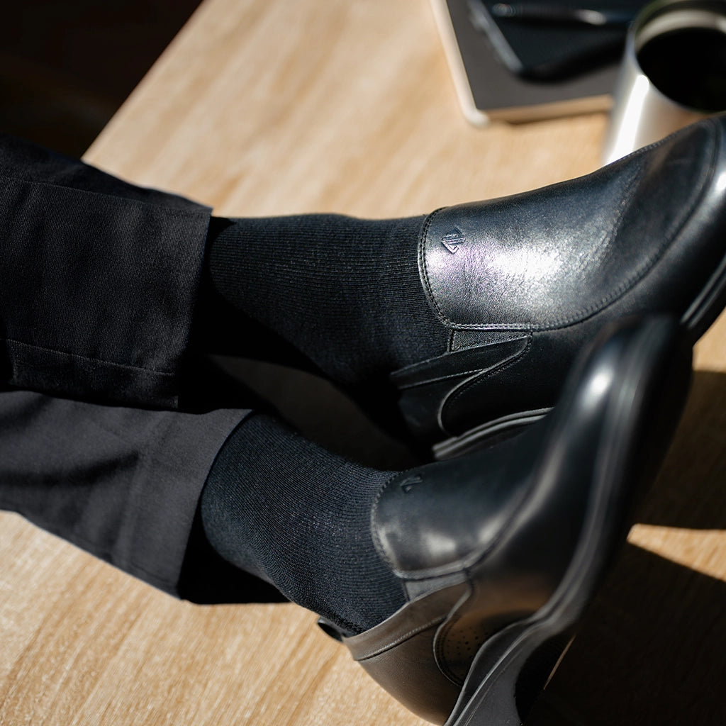 Premium Men's Dress Socks - Obsidian Black Formal Business Socks for Office, Wedding & Professional Occasions