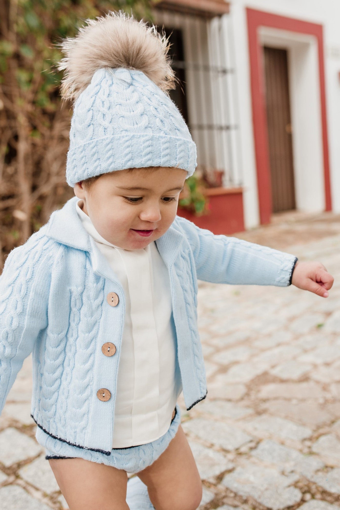 Thomas Baby Blue & Navy Knit Cardigan Set with Shirt and Jam Pants - Soft Cotton Outfit for Newborns & Infants - Perfect for Photo Shoots, Family Gatherings & Everyday Wear