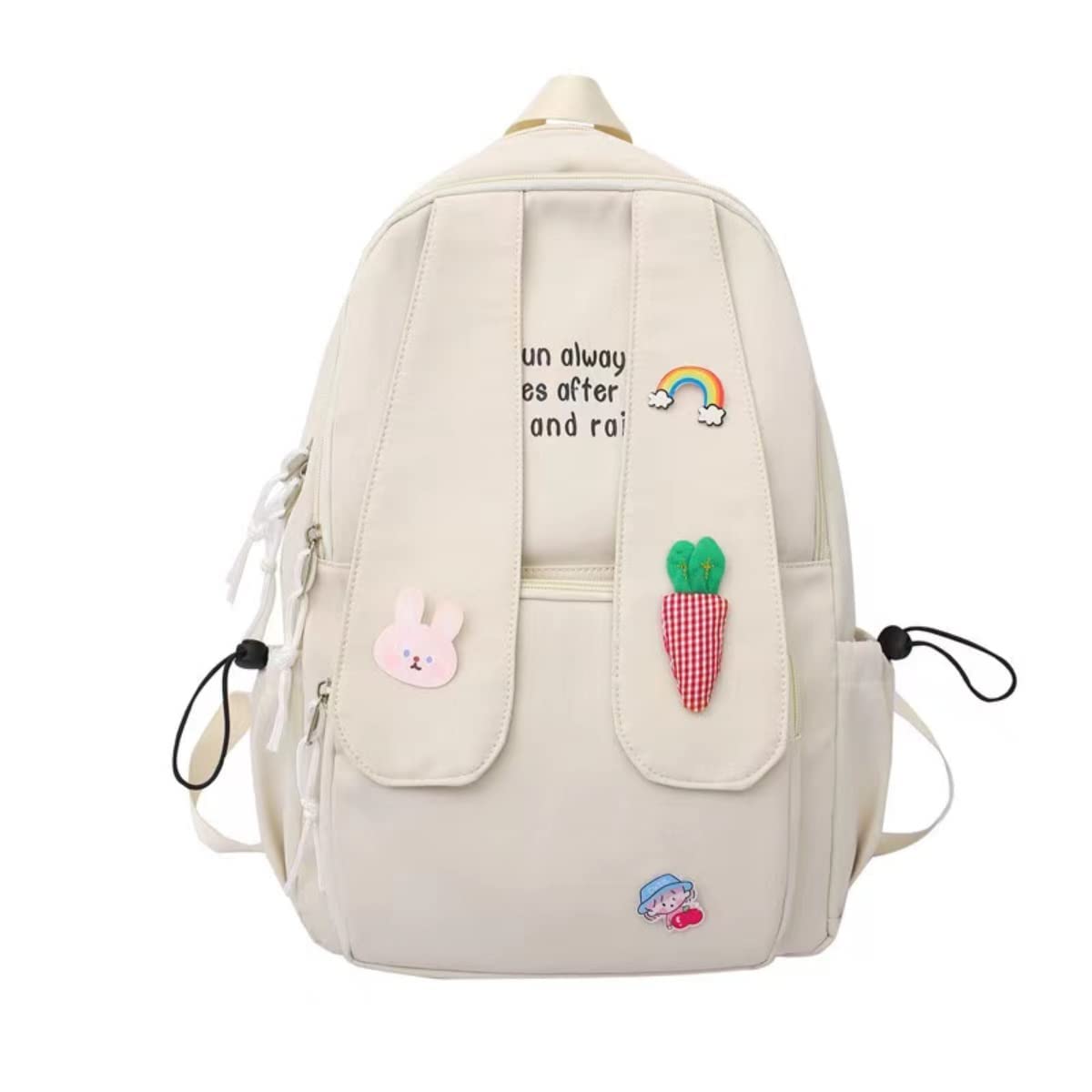 Cute Kawaii Bunny Backpack with Ears - Waterproof Carrot Satchel for School, Travel & College - Large White Bookbag for Girls & Teens - Perfect for School, Shopping & Outdoor Adventures