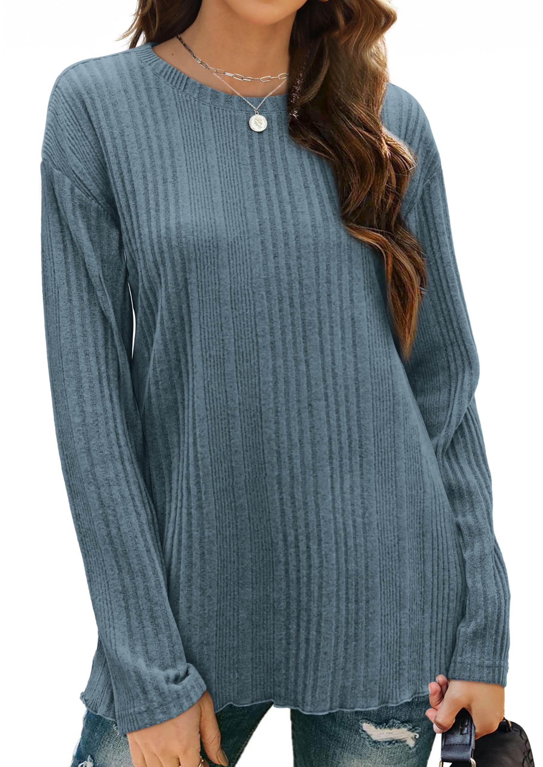 XIEERDUO Women's Long Sleeve Casual Tunic Tops - Lightweight Round Neck Sweater Shirt for Fall & Winter | Perfect for Office, Travel and Daily Wear