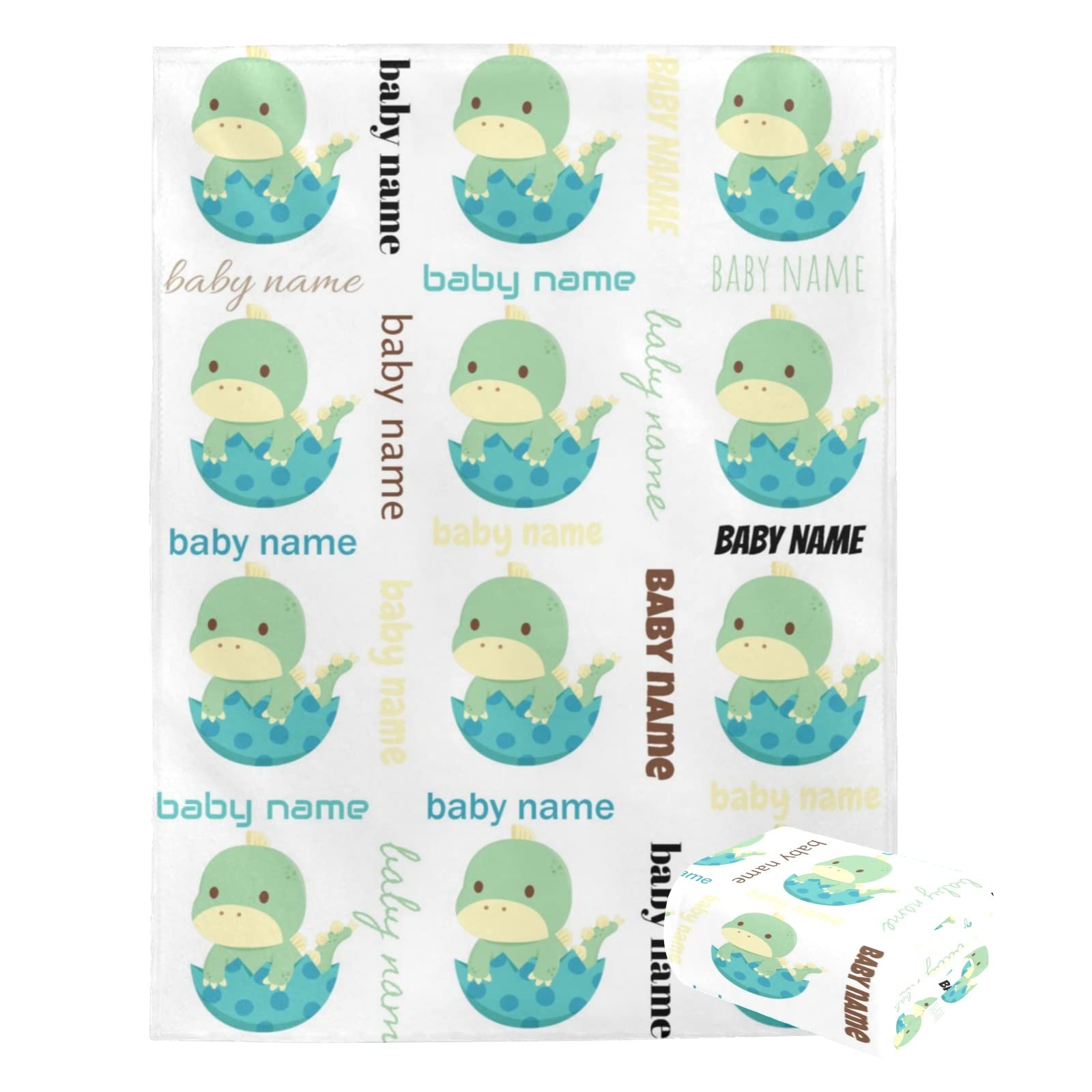 Personalized Baby Blanket with Name - Custom Swaddle Blanket for Baby Boy & Girl, Soft Fleece Dinosaur Throw Blanket 30x40 Inches - Perfect for Nursery Decor, Toddler Bed & Unique Baby Shower Gifts