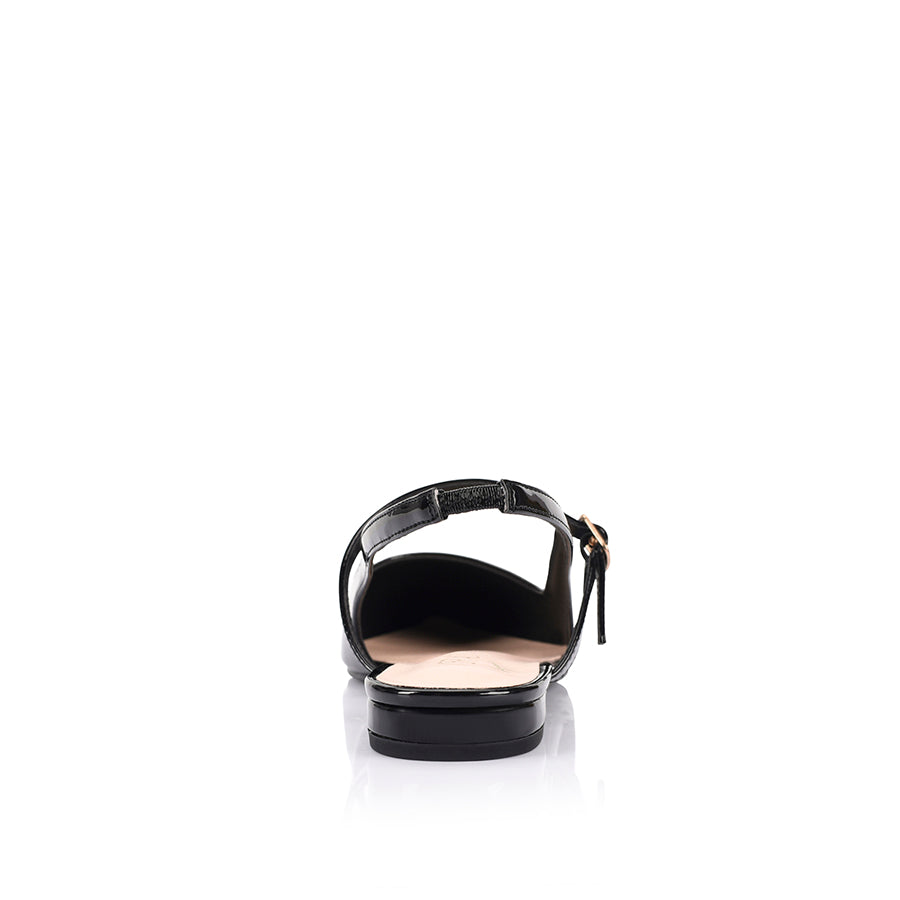 Hiatus Sling Back Flats - Black Patent Leather Comfortable Women's Shoes for Work, Office & Casual Outfits