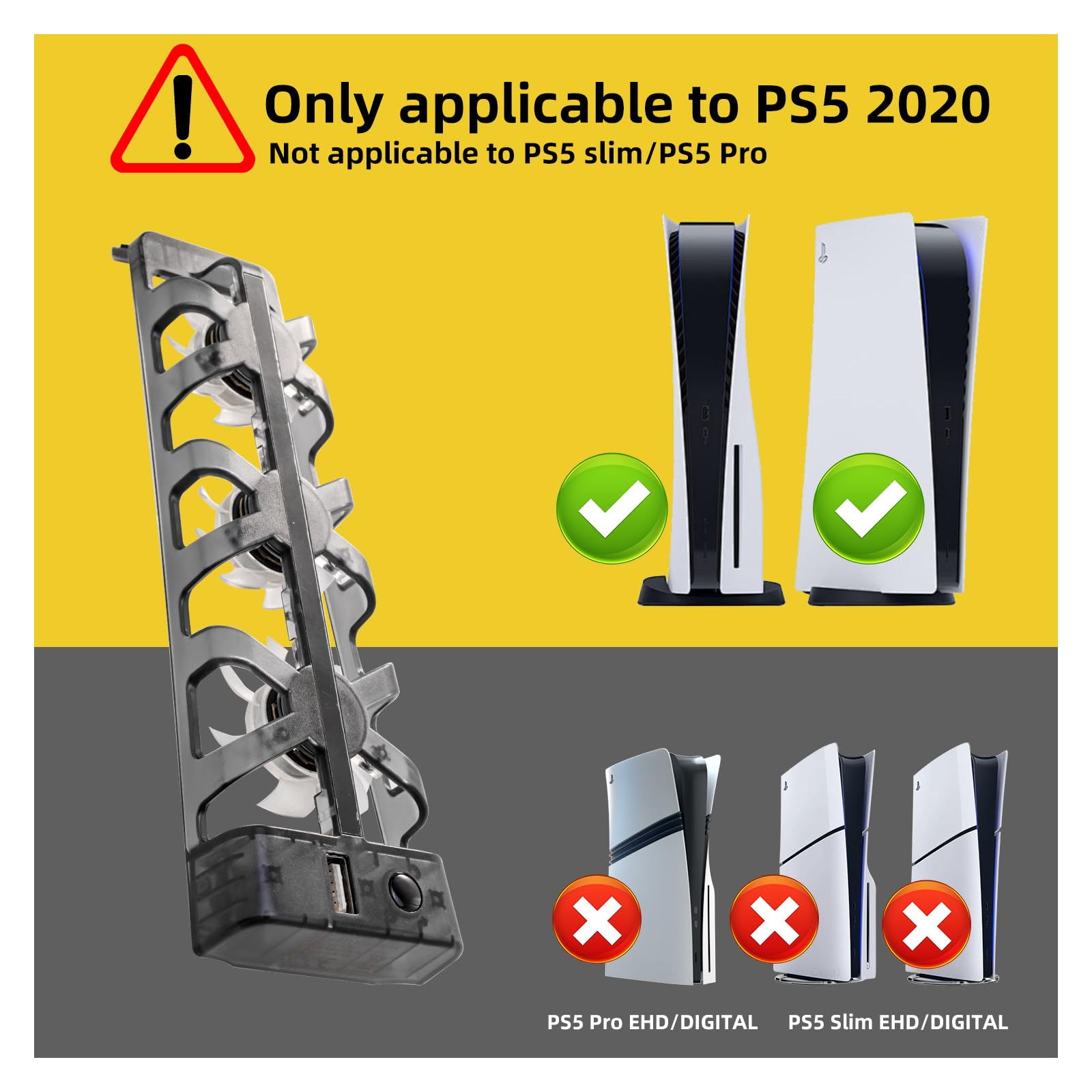 Best PS5 Cooling Fan for PlayStation 5 - Compatible with PS5 Disc & Digital Edition (Excludes PS5 Slim/Pro) - Prevent Overheating for Long Gaming Sessions