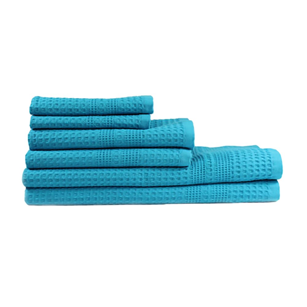Premium GILDEN TREE Waffle Weave Towel Set - 2 Bath Towels, 2 Hand Towels & 2 Washcloths | Ultra Absorbent Quick-Dry Cotton | Classic Aqua Blue | Spa, Bathroom & Guest Room Luxury Essentials
