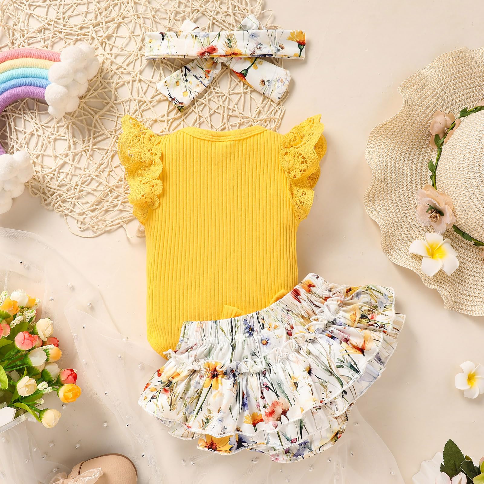 Adorable Floral Baby Girl Romper & Shorts Set - Newborn Summer Outfits with Ruffles | Cute Infant Clothes for Photo Shoots, Parties & Playtime
