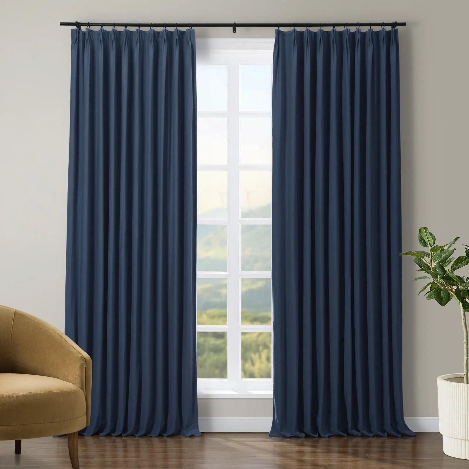 Premium Velvet Curtains - Blackout Thermal Insulated Pleated Drapes for Living Room & Bedroom - Soft Luxury Window Treatments for Home Decor & Noise Reduction