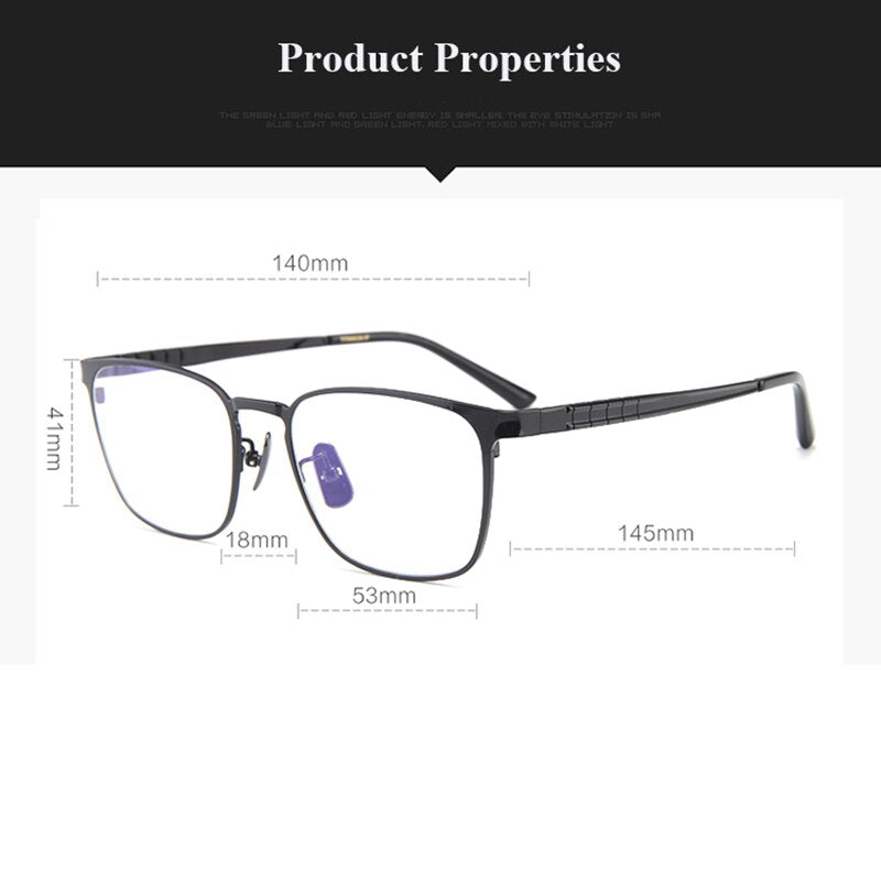 Bclear Men's Full Rim Square Titanium Eyeglasses Frame - Lightweight & Durable My91063 for Work, Reading & Fashion