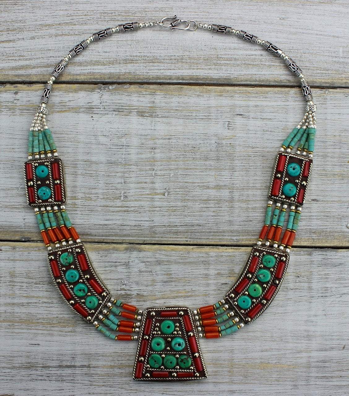 Agni Necklace with Tibetan Coral and Turquoise Beads – Handmade Spiritual Jewelry for Meditation, Yoga & Boho Fashion