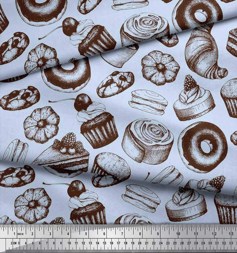 Soimoi Viscose Chiffon Blue Fabric by The Yard - 42 Inch Wide - Cupcake, Donut & Cookies Food Print Fabric for DIY Crafts, Sewing Projects, Quilting, and Home Decor - Whimsical Printed Fabric for Dressmaking, Curtains, and Scarf Making
