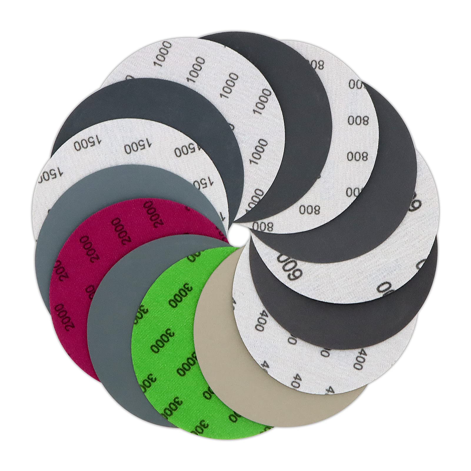 70-Piece 5-Inch Wet/Dry Sanding Discs Assortment - 400 to 3000 Grit Silicon Carbide Hook & Loop Sandpaper for Random Orbital Sander | Wood Finishing, Automotive Polishing, Metal Sanding & DIY Projects