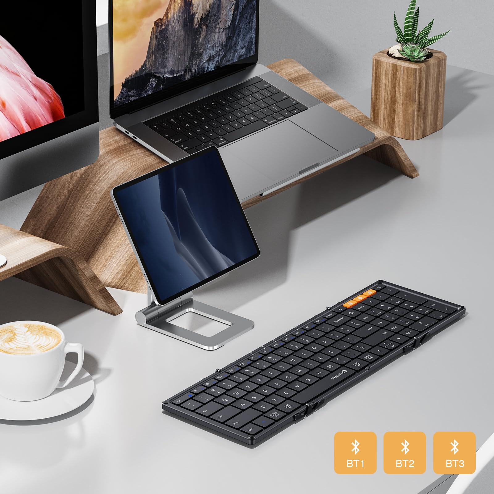 ProtoArc XK01 Foldable Bluetooth Keyboard with Numeric Keypad - Full-Size Wireless Portable Keyboard for iPad, Tablet, Smartphone, Laptop (Windows/iOS/Android) - Perfect for Travel, Office & Home Use - Black