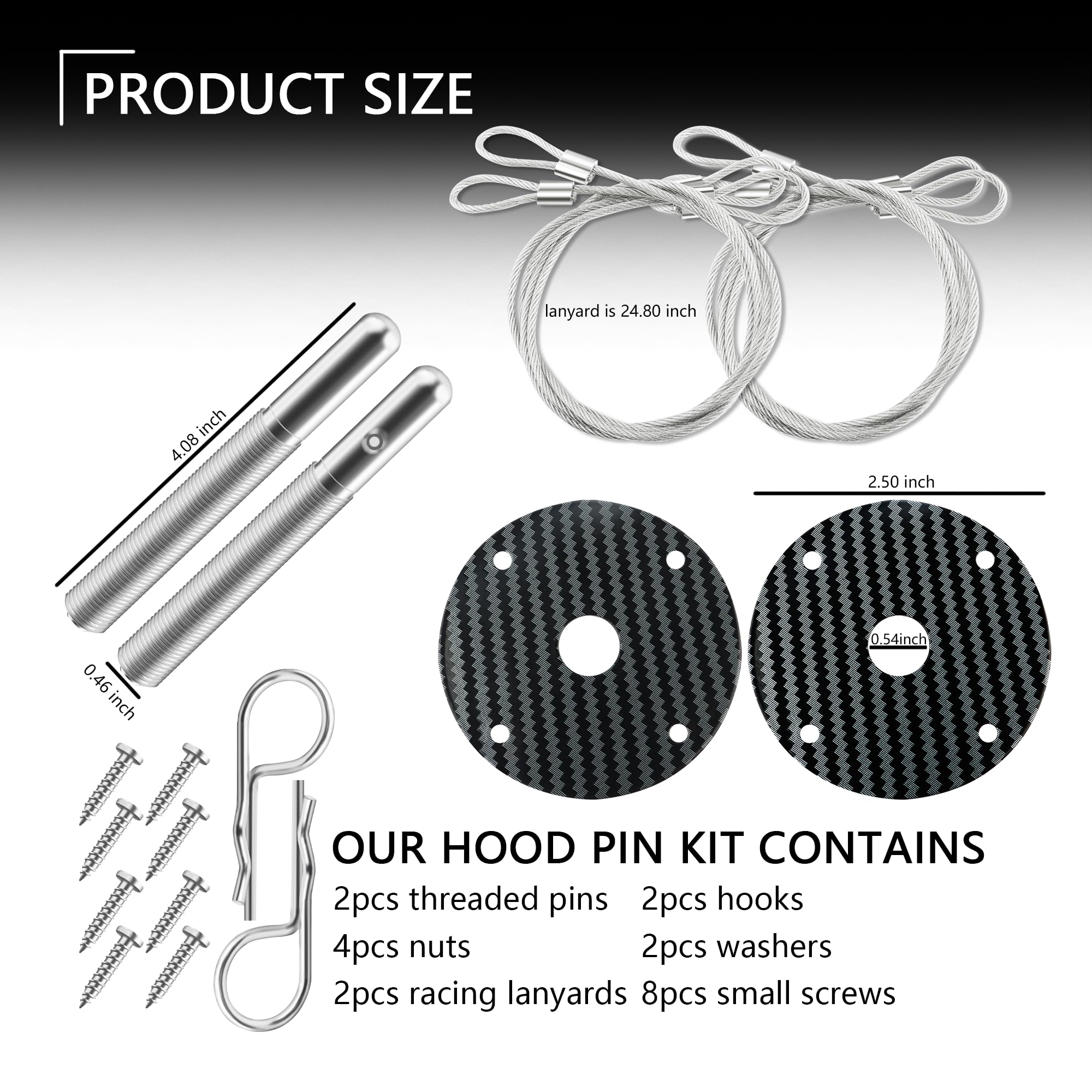 Carleef Carbon Fiber Stainless Steel Universal Hood Pins & Lock Kit - Secure & Decorate Car Engine Hood Cover for Most Vehicles (Black) | Perfect for Car Shows, Off-Roading & Vehicle Customization