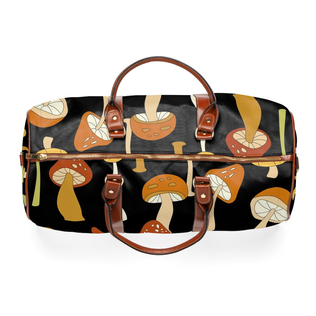 Retro Mushroom Print Waterproof Overnight Travel Bag - Vintage Style Faux Leather Straps & Handles - Perfect for Weekend Getaways, Music Festivals & Boho Fashion
