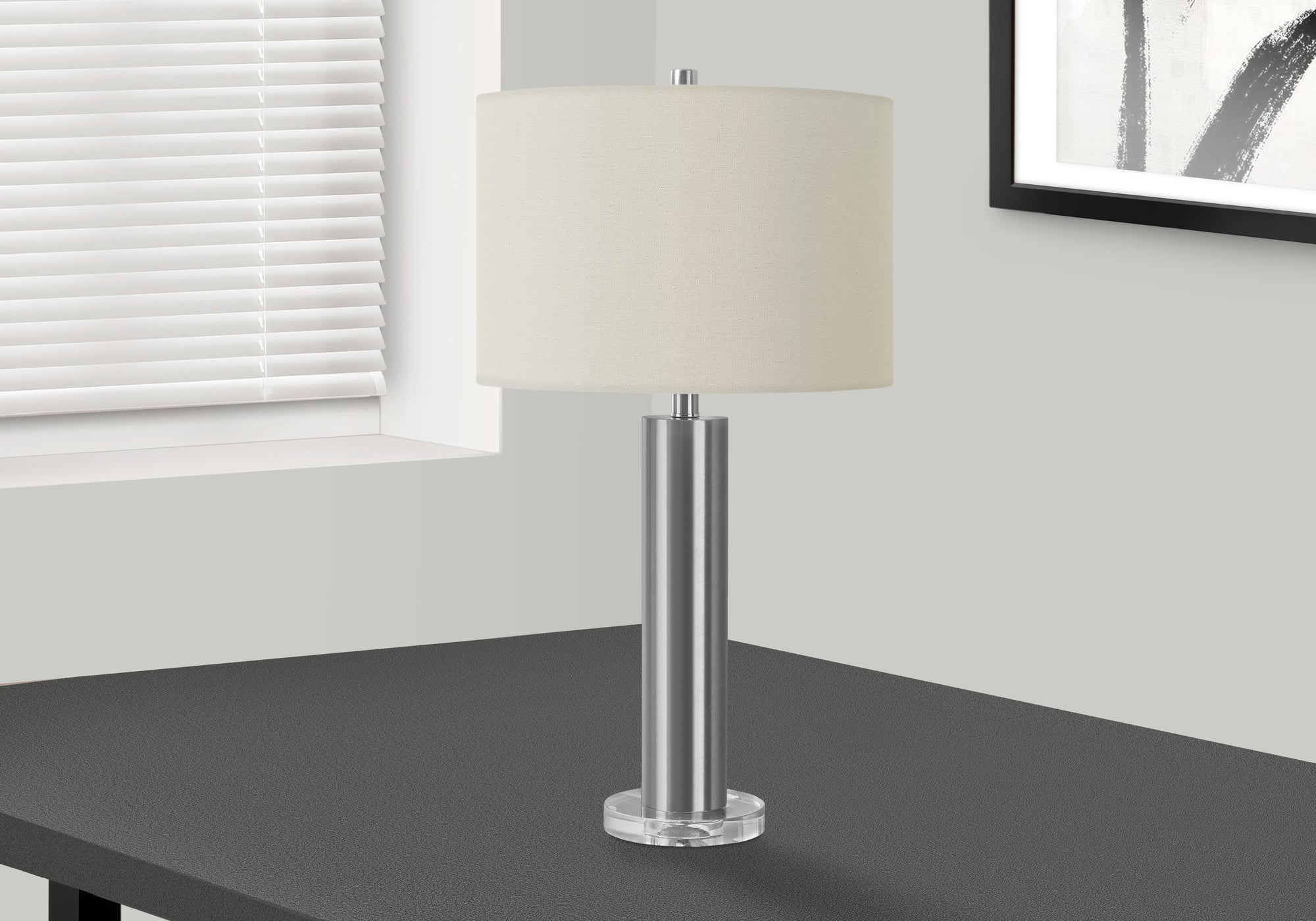 GlimmerGlow 28H Nickel Metal Table Lamp with Ivory Cream Shade - Modern Bedside & Living Room Lighting for Home Office Decor
