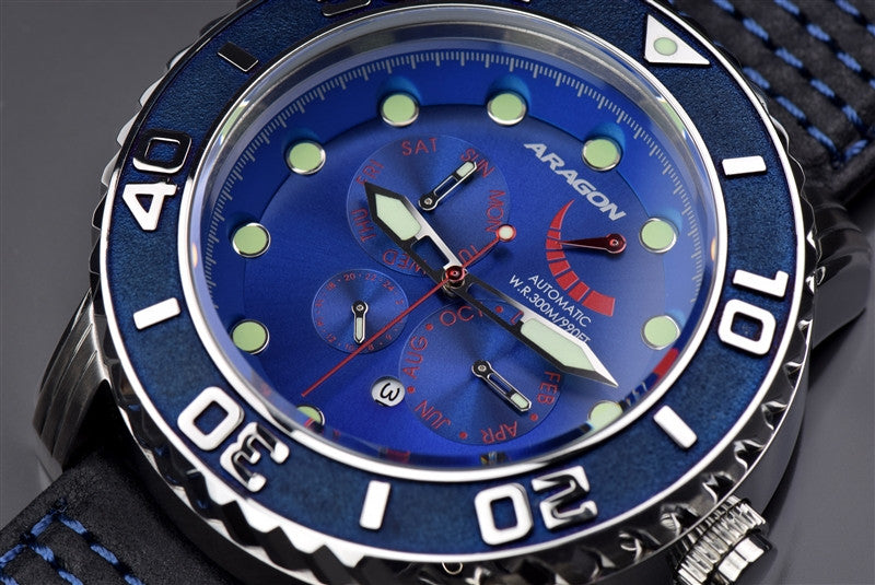 ARAGON Gauge 9100 Automatic A172BLU Men's Watch - Waterproof Stainless Steel Chronograph for Diving, Business & Casual Wear