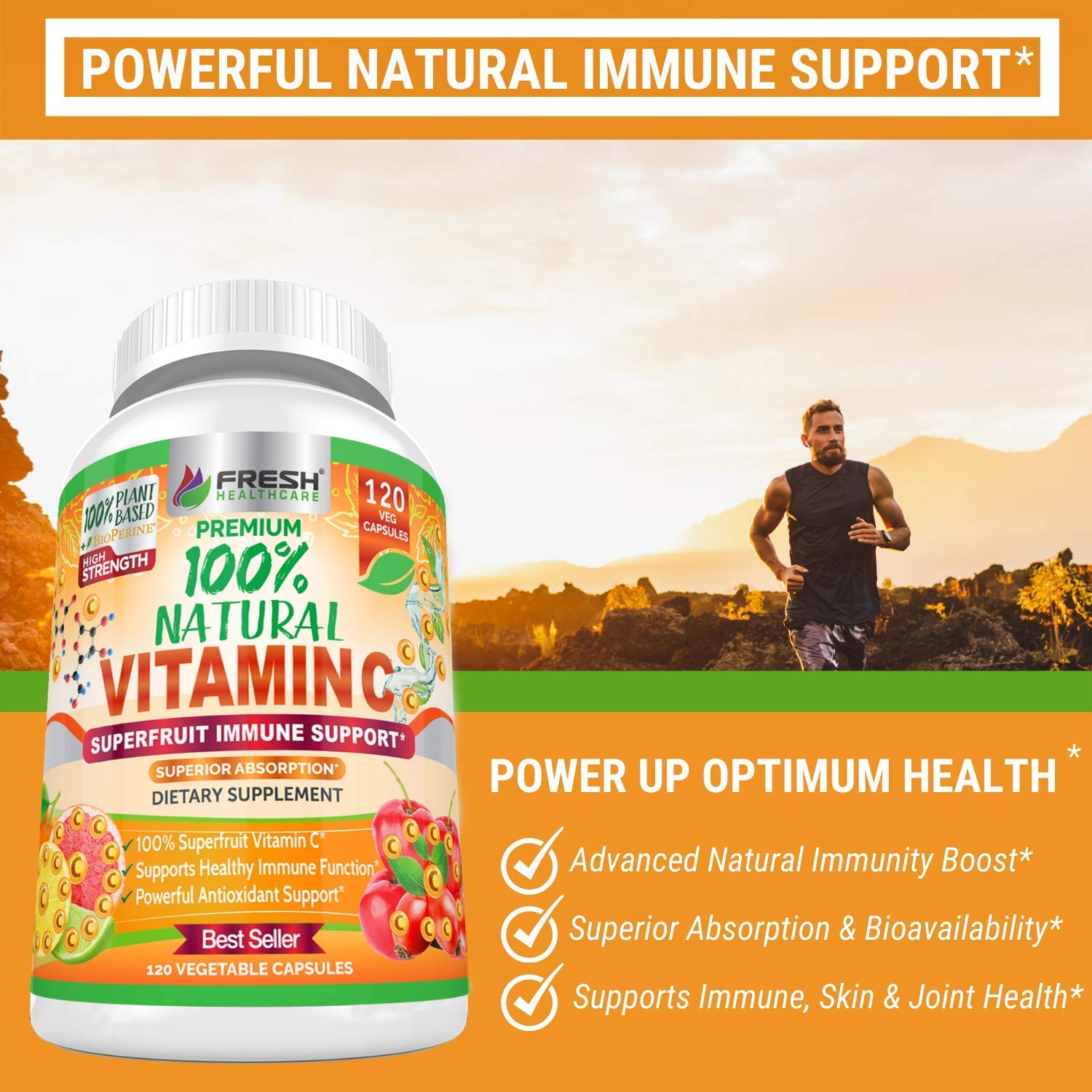 FRESH HEALTHCARE Immune Support Multivitamin with Natural Vitamin C - Daily Supplement for Adults & Kids | Boost Immunity, Energy & Overall Wellness | Perfect for Cold Season, Travel & Busy Lifestyles