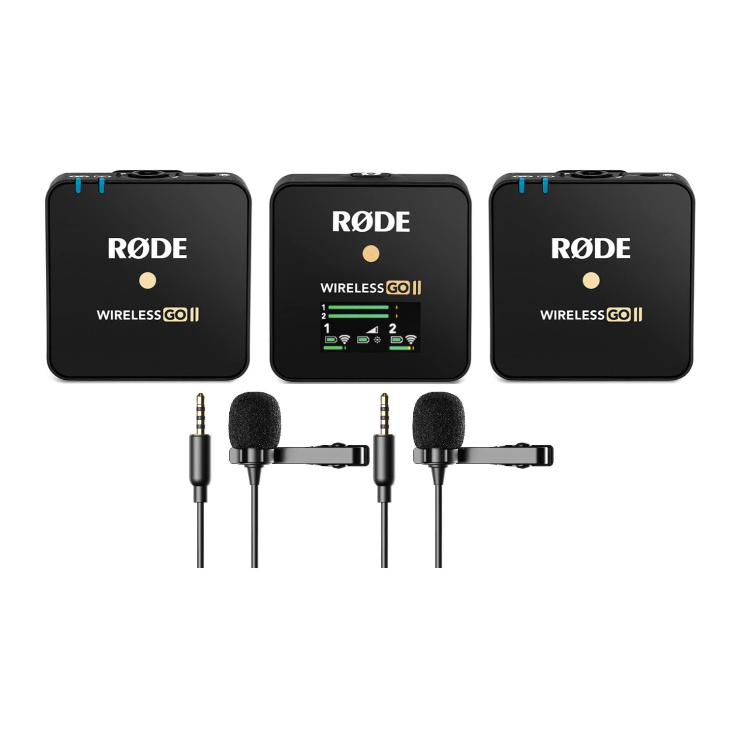 Rode Wireless GO II Dual-Channel Wireless Microphone System with 2 Omnidirectional Lavalier Mics - Compact Clip-On Mic for YouTube, Vlogging, Interviews & Live Streaming (3-Piece Bundle)